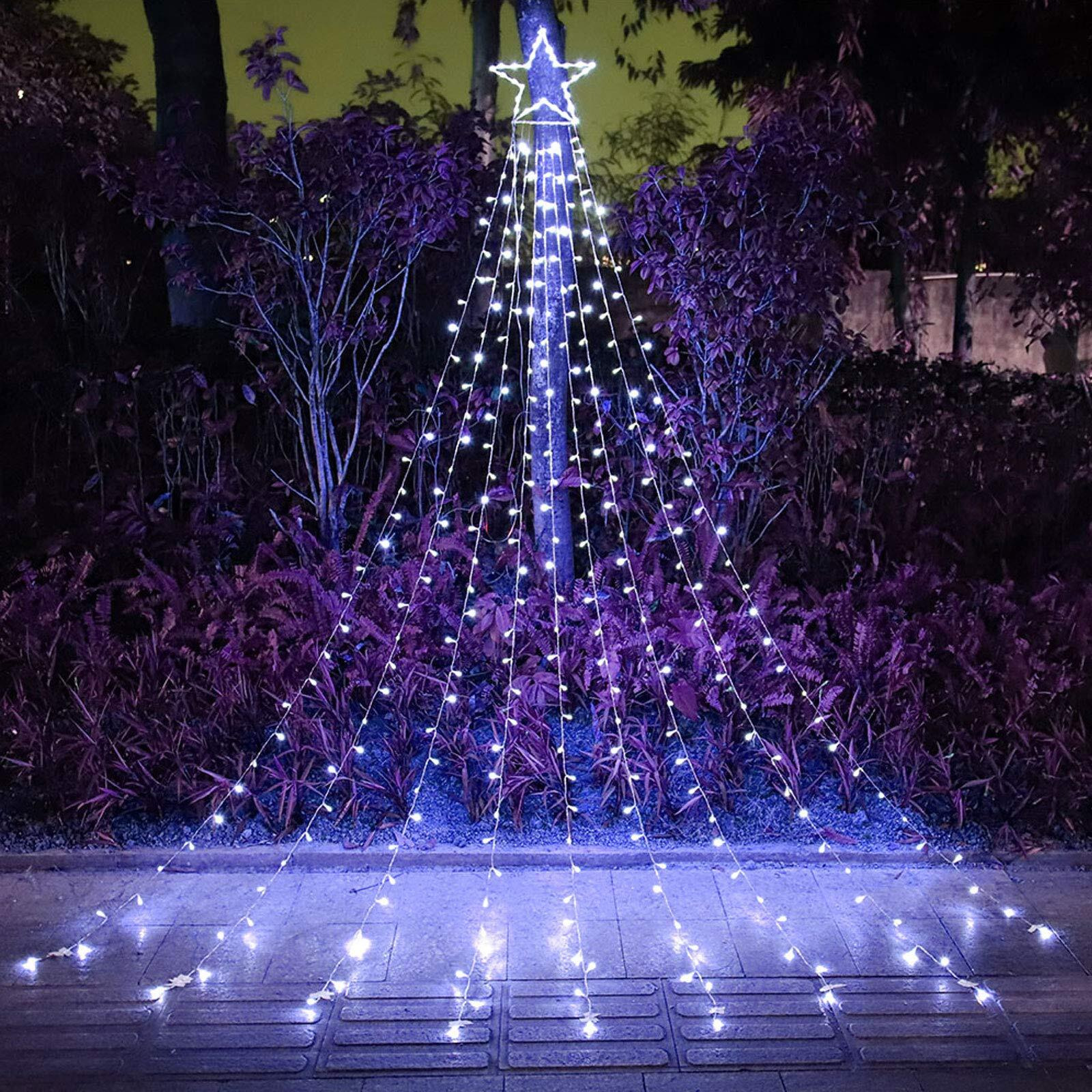 Funiao Outdoor Christmas Star Lights 320 Led Waterfall Christmas Tree Lights 8 Lighting Modes Outdoor Christmas Decorations Star String Lights For Outside Tree Wall Yard Xmas Wedding Party (White)