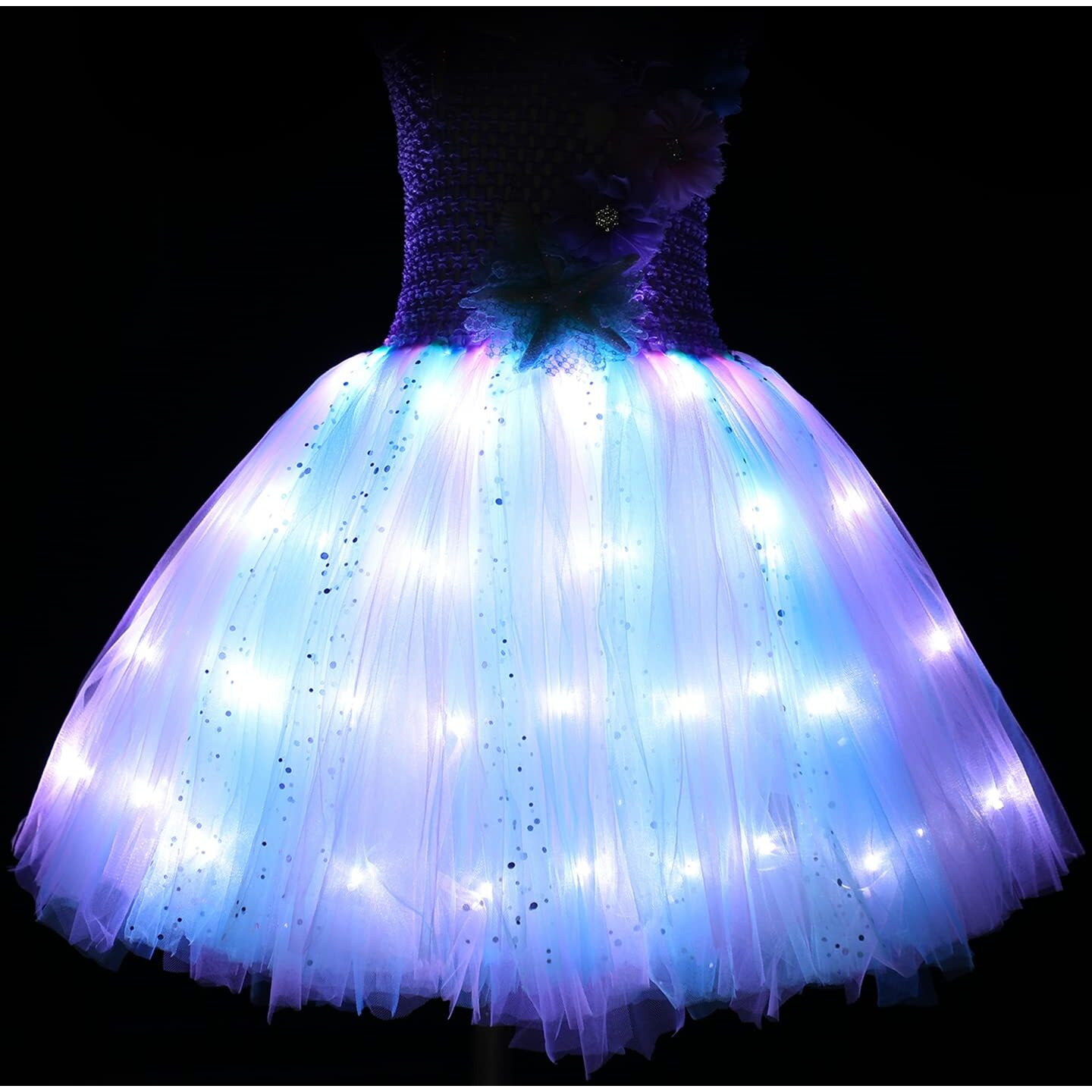 Skcaiht Mermaid Costume Dress For Girls Mermaid Light Up Dress For Girls Mermaid Birthday Party Gifts Decorations Halloween Costumes (5-6 Years)