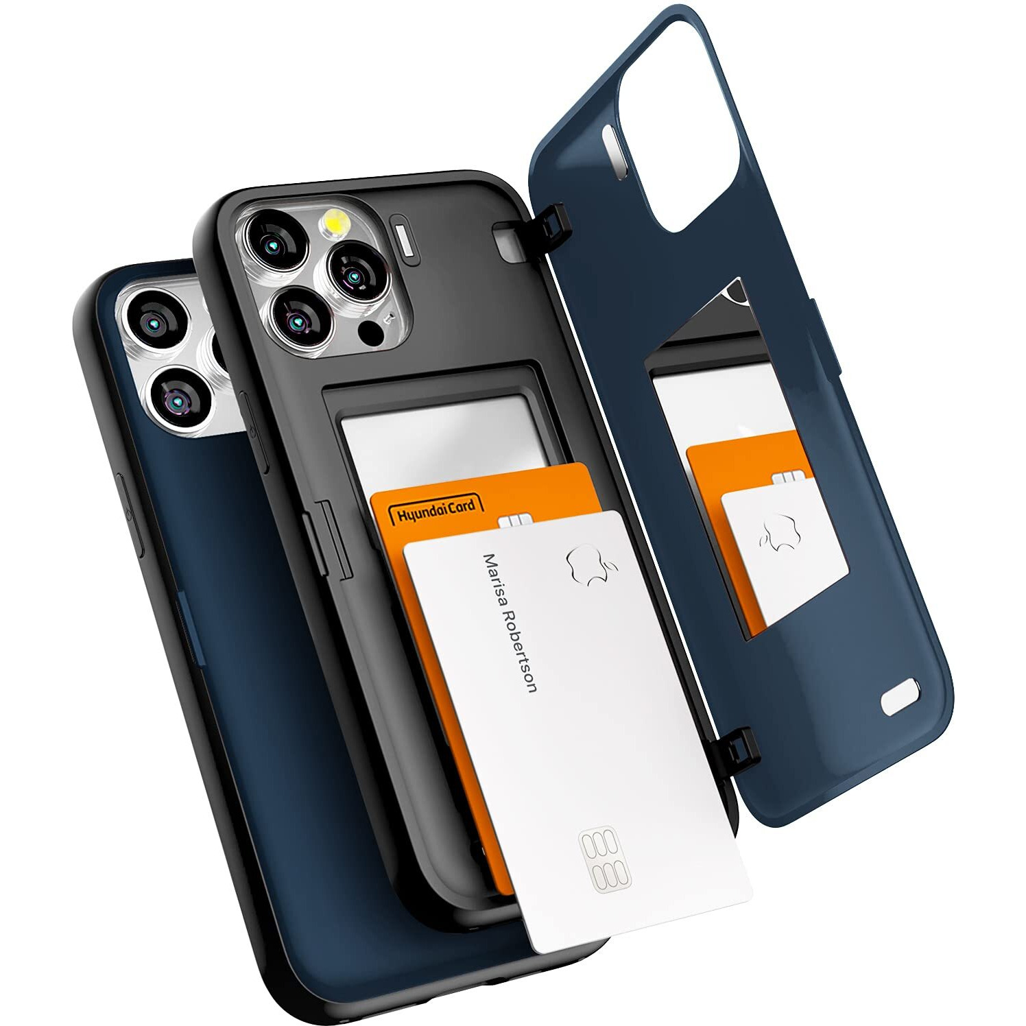 Goospery Magnetic Door Bumper Compatible With Iphone 13 Pro Max Case, Card Holder Wallet Case, Easy Magnet Auto Closing Protective Dual Layer Sturdy Phone Back Cover - Midnight Blue