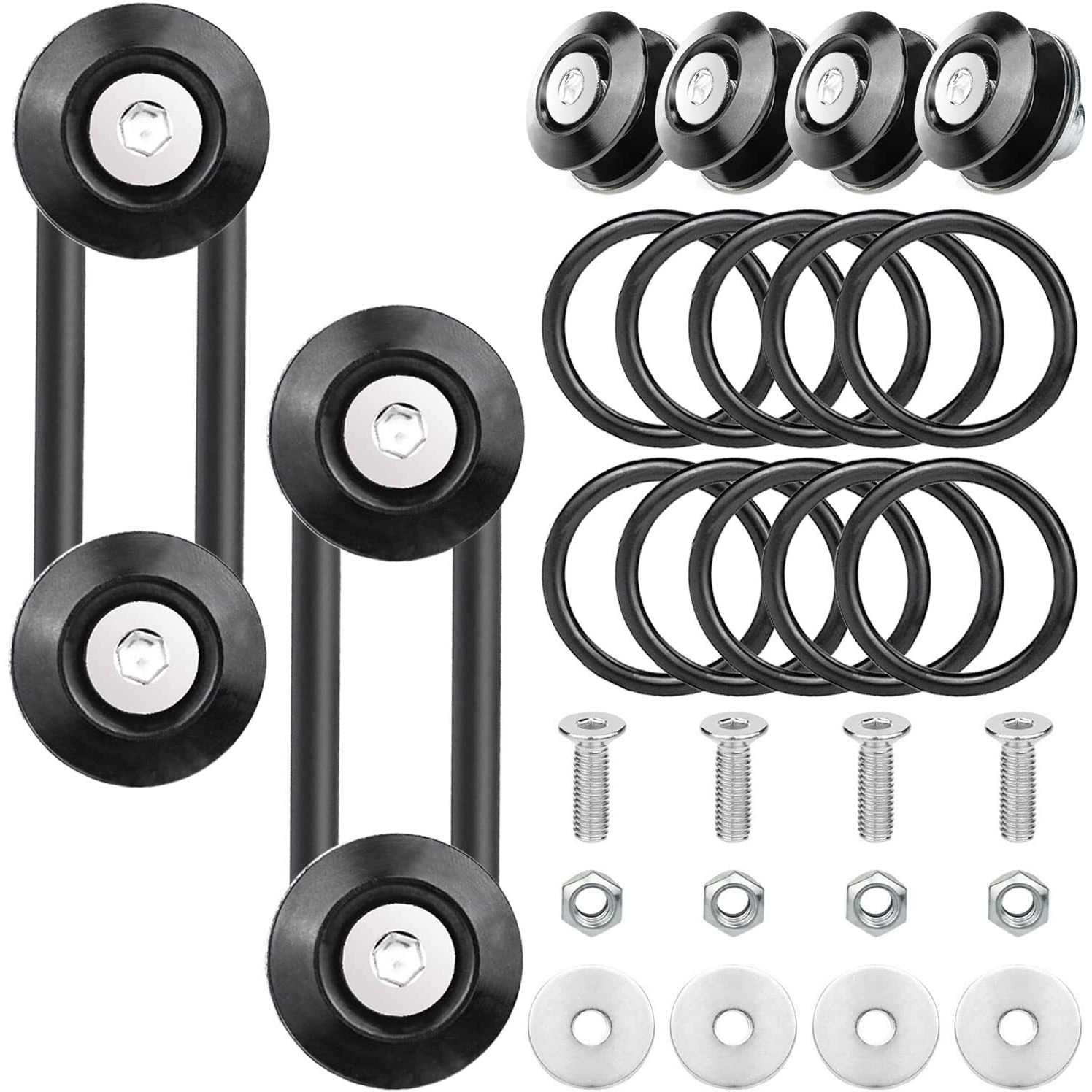 Bumper Quick Release, Mellbree Jdm Quick Release Holders Front Rear Bumper Fasteners Trunk Band Fenders Clip Kits Compatible For Universal Car Bumper (Black 4 X Release Tabs With 12 X O-Ring Fastener)