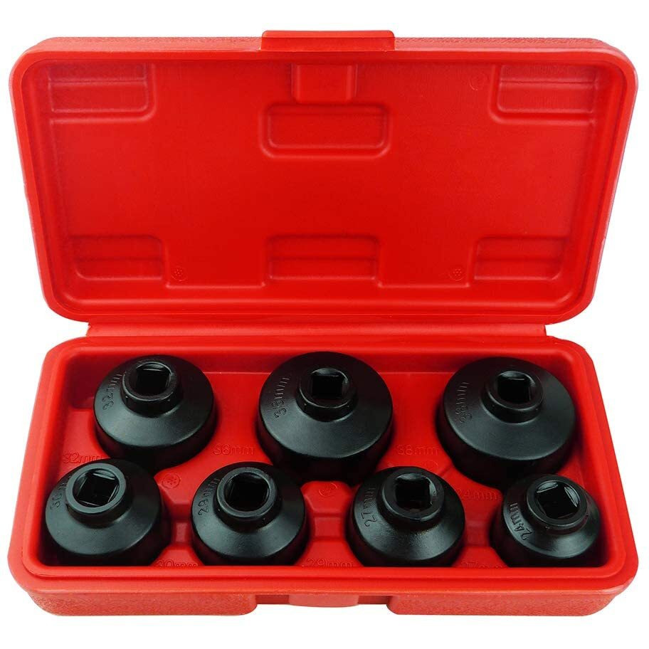 7-Piece Oil Filter Socket Set Includes 24Mm,27Mm,29Mm,30Mm,32Mm,36Mm,38Mm. Cap Wrench Tool Kit Compatible With Mercedes Benz, Vw, Bmw And More Automotive Cartridge Style Housing
