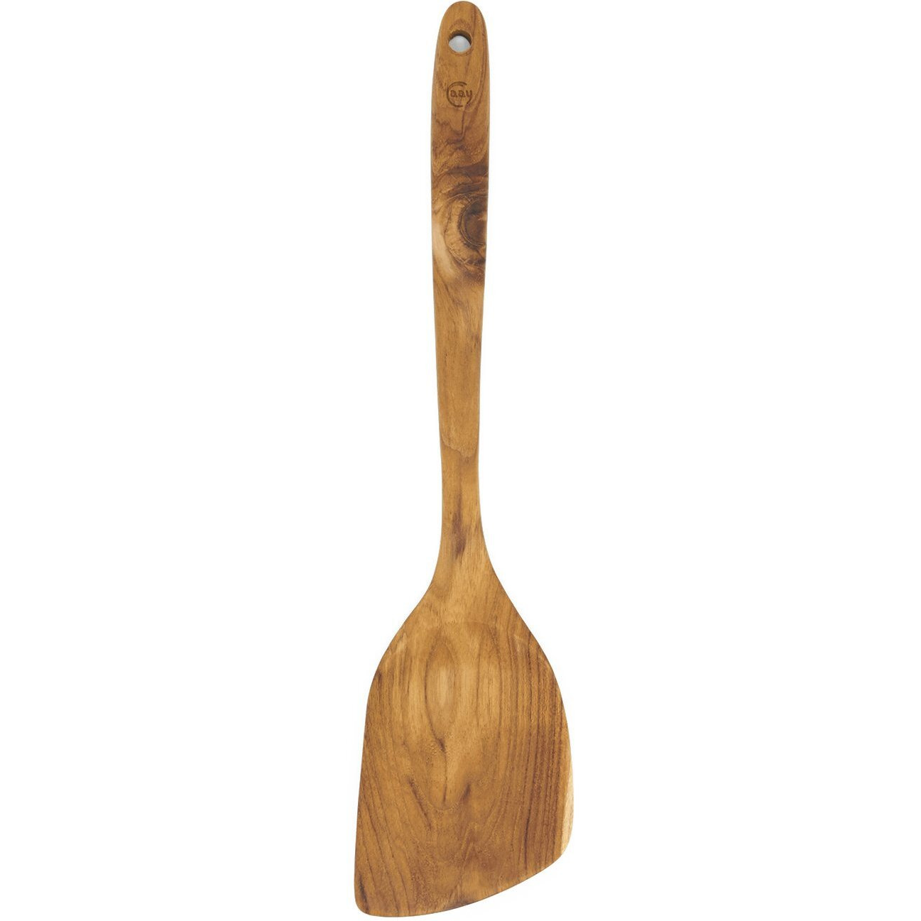 Faay 135A Stir Fry Wooden Spatula For Right Hand, Ergonomic Handle Saute Paddle, Healthy Wood Turner, Handcraft From High Moist Resistance Golden Teak, Compatible For Non Stick Wok And Stir-Fry Pan
