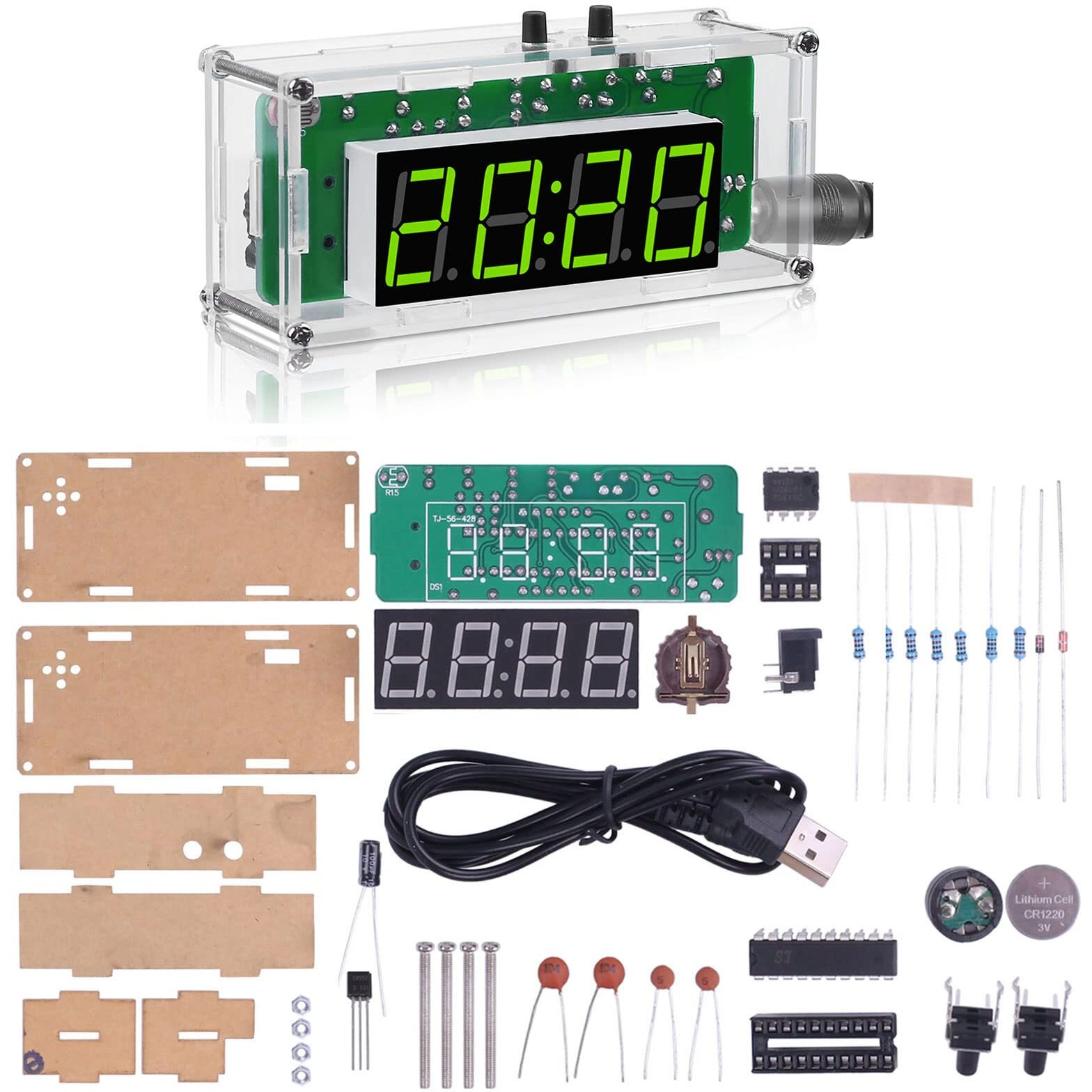 Mioyoow Tj-56-428 4-Digit Digital Diy Clock Kits With Acrylic Shell, Diy Alarm Clock Soldering Practice Kit For Students And Diyers, Diy Electronics Kit For College High School Learning Electronics