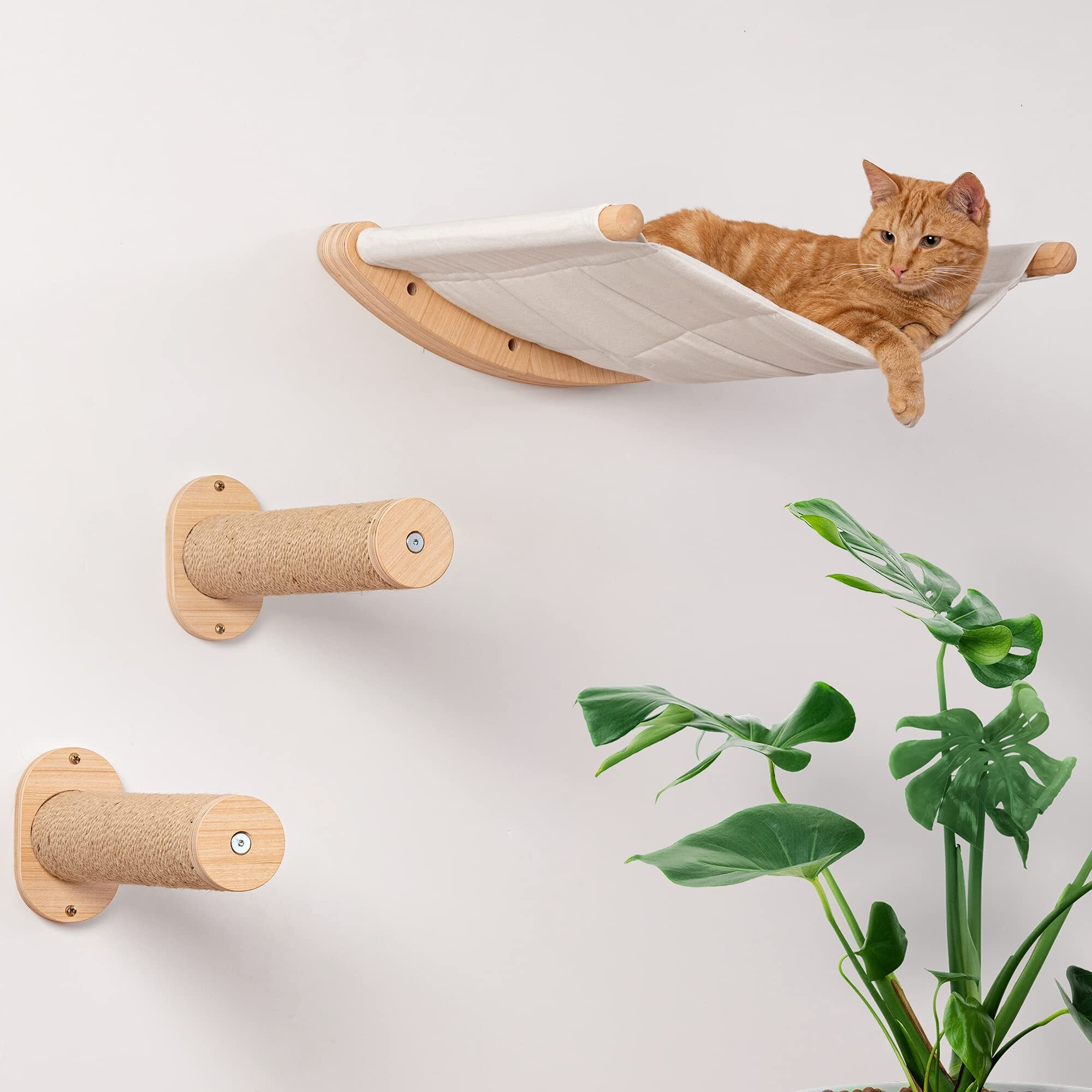 7 Ruby Road Cat Hammock Wall Mounted Cat Shelf With Two Steps - Cat Wall Shelves And Perches For Sleeping, Playing, Climbing, And Lounging - Modern Cat Bed & Furniture For Large Cats Or Kitty