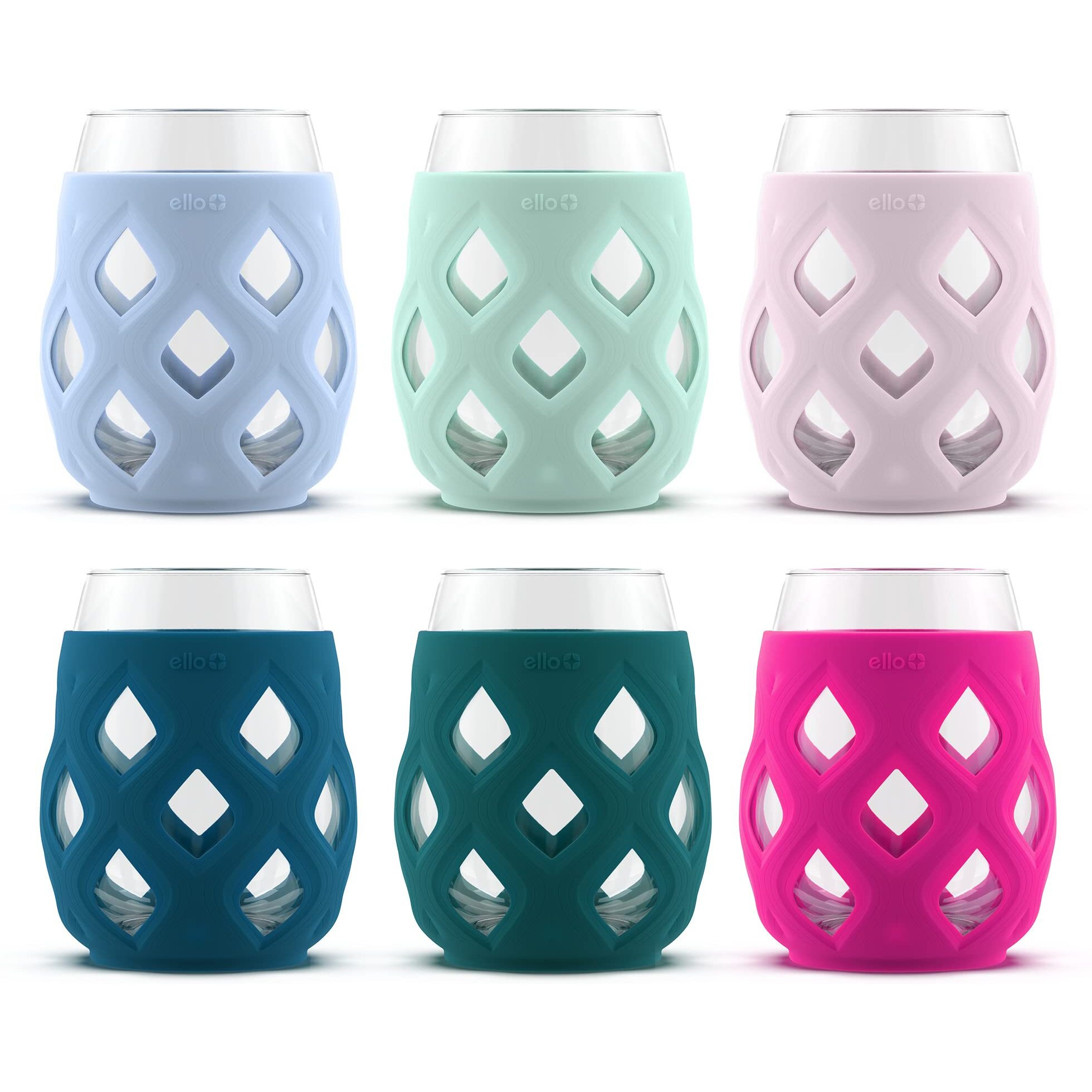 Ello Cru 17Oz Stemless Wine Glass Set With Protective Silicone Sleeves, (Pack Of 6) Cocktail Glass Perfect For Summer Patios, Dishwasher Safe, Berry Smash
