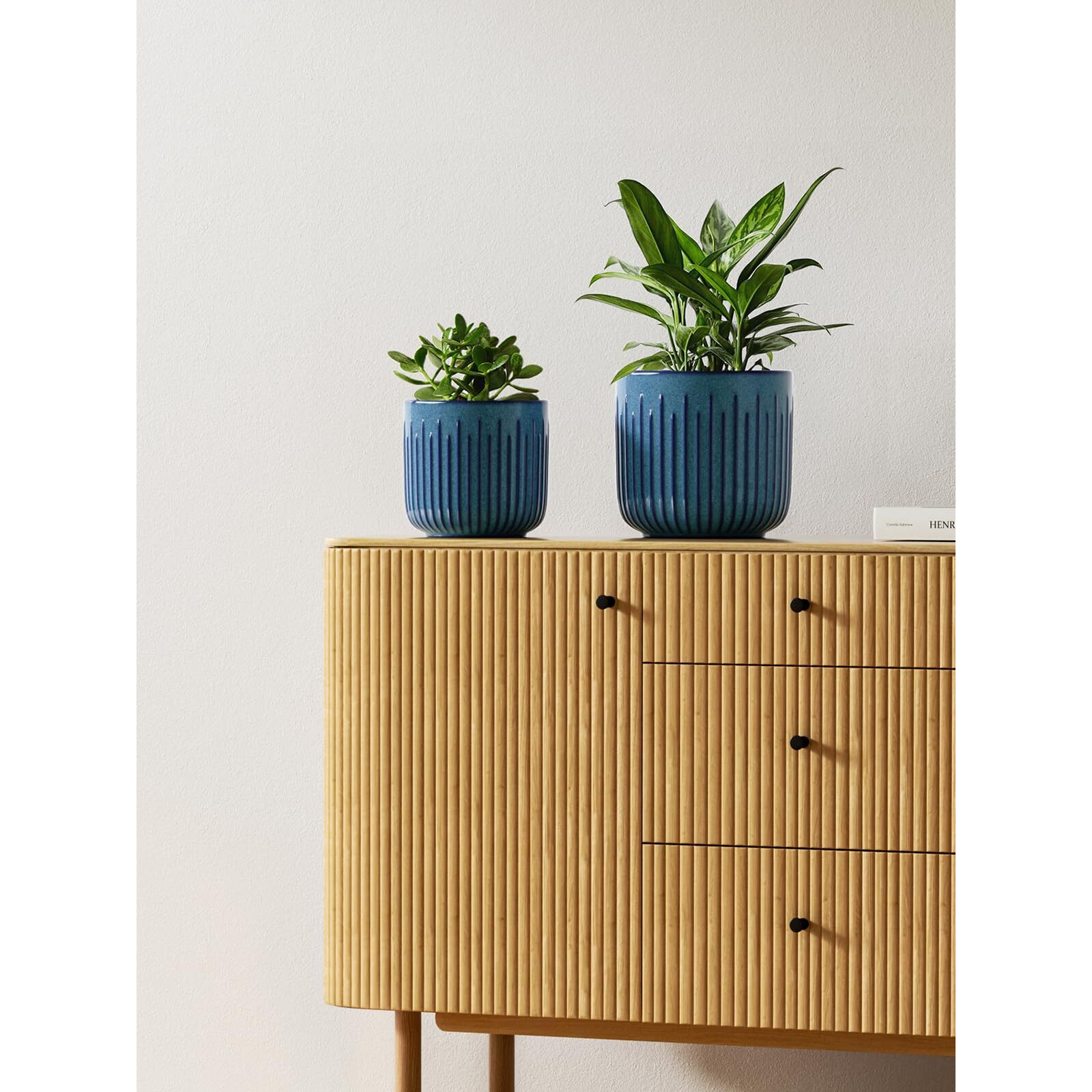 Le Tauci Ceramic Pots For Plants, 8.3+6.9+5.7 Inch Plant Pots Indoor, Flower Pots With Drainage Holes, Medium Cylinder Planters Pot For Indoor House Plants, Set Of 3, Glaze Ocean Blue