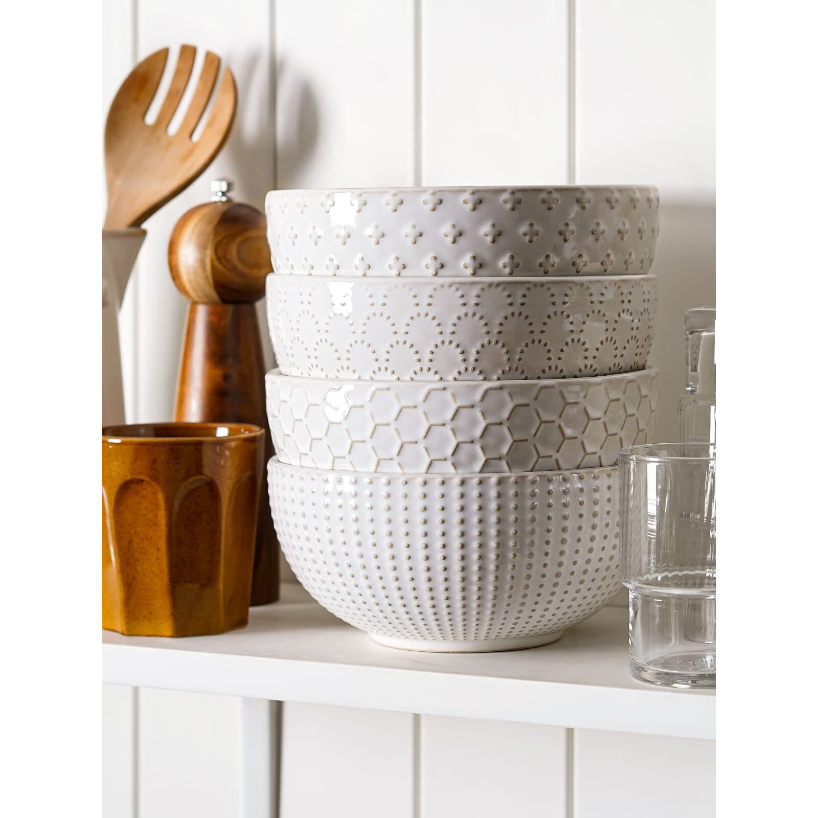 Le Tauci Large Soup Bowl 42 Oz, Ceramic Kitchen Bowl Set For Soup, Pho, Chip, Pasta, Fruits, Salad, Noodle And Ramen- 7 Inch, Set Of 4, Arctic White
