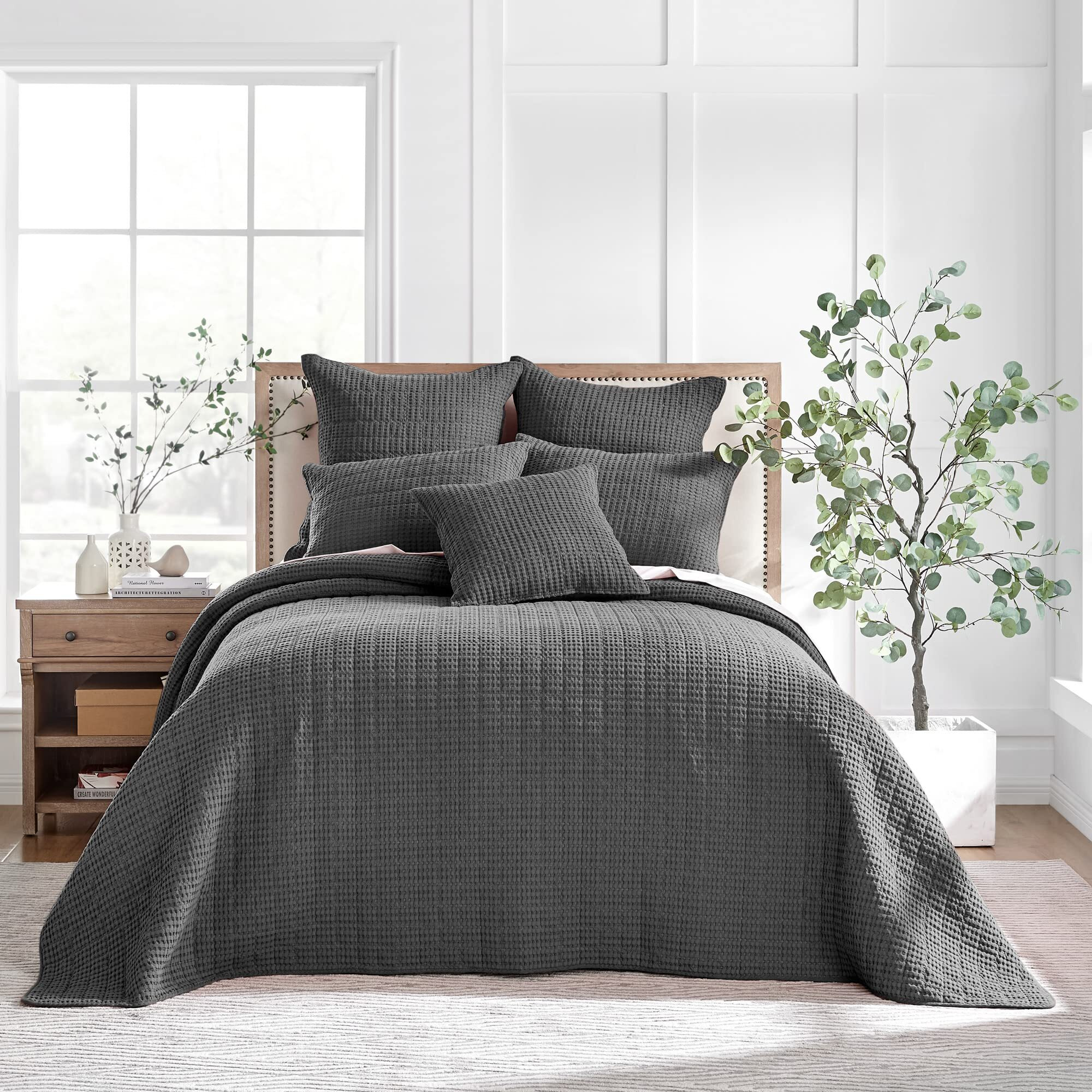 Levtex Home - Mills Waffle - Queen Bedspread Set - Charcoal Cotton Waffle - Bedspread Size (104 X 106In), Sham Size (26 X 20In)