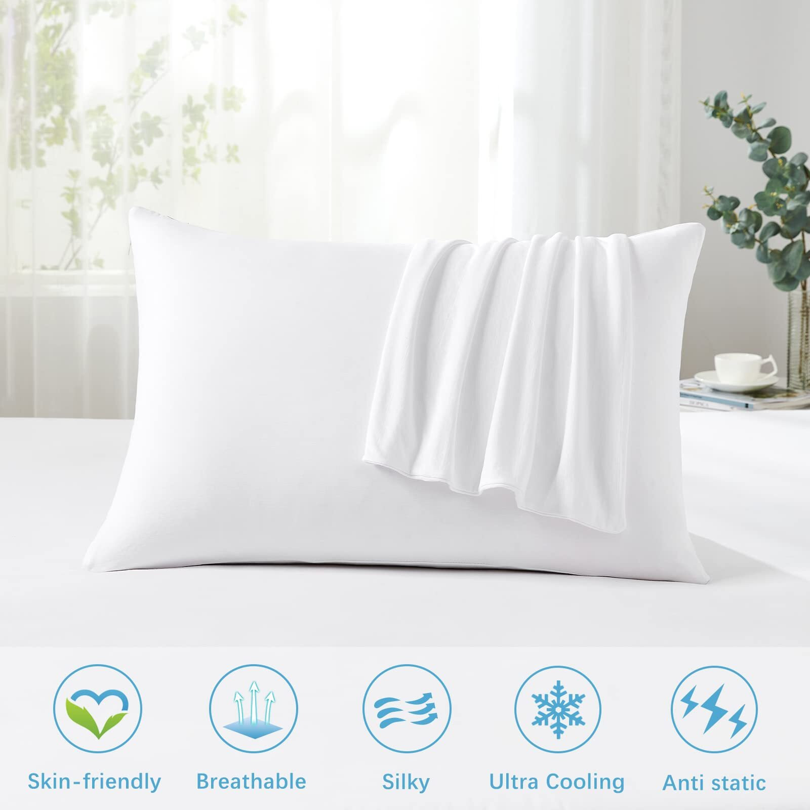 Luxear Cooling Pillow Cases Queen Size, 2 Pack Cool Pillow Cases With Japanese Q-Max 0.5 Arc-Chill Cooling Fiber, Breathable Soft, Cooling Eco-Friendly, Hidden Zipper Design - (20X30 In)-White