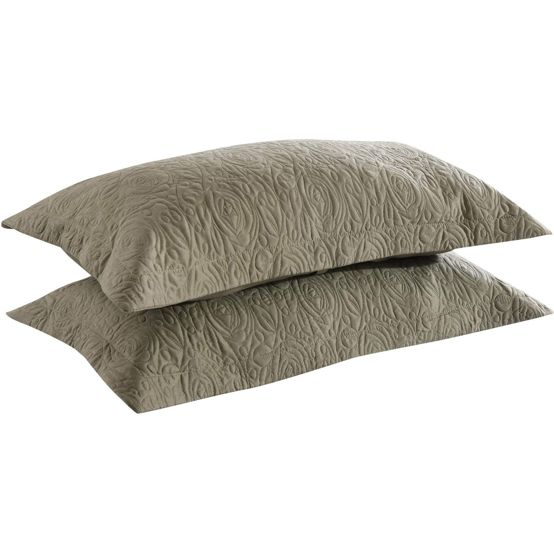 Marcielo 2-Piece Embroidered Pillow Shams, Decorative Microfiber Pillow Shams Set Standard Size Sage