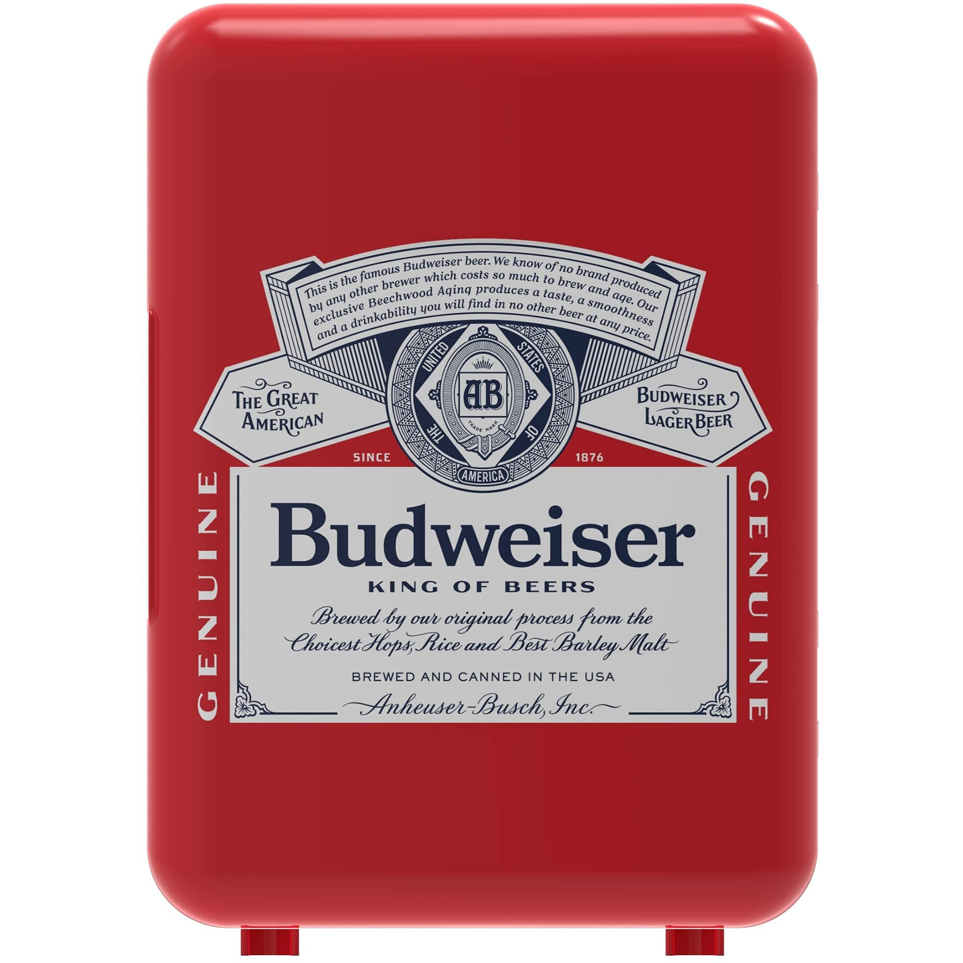 Curtis Budweiser Mis135Bud, Mini Portable Compact Personal Fridge Cooler, 4 Liter Capacity Chills Six 12 Oz Cans, 100 Freon-Free  Eco Friendly, Red