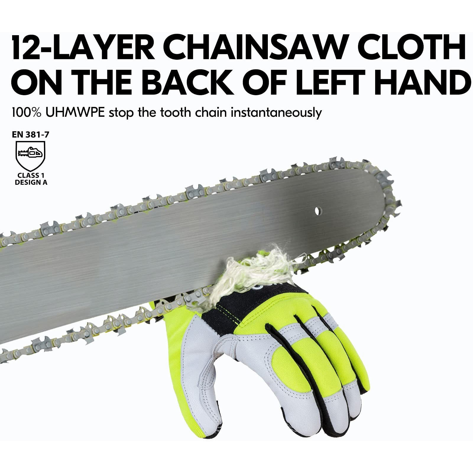 Vgo... 1-Pair Chainsaw Gloves,12-Layer Chainsaw Protection On Left Hand Back,Safety Goat Leather Work Gloves,Mechanic Gloves(Size Xl, Hi-Viz Green, Ga9767Cs)