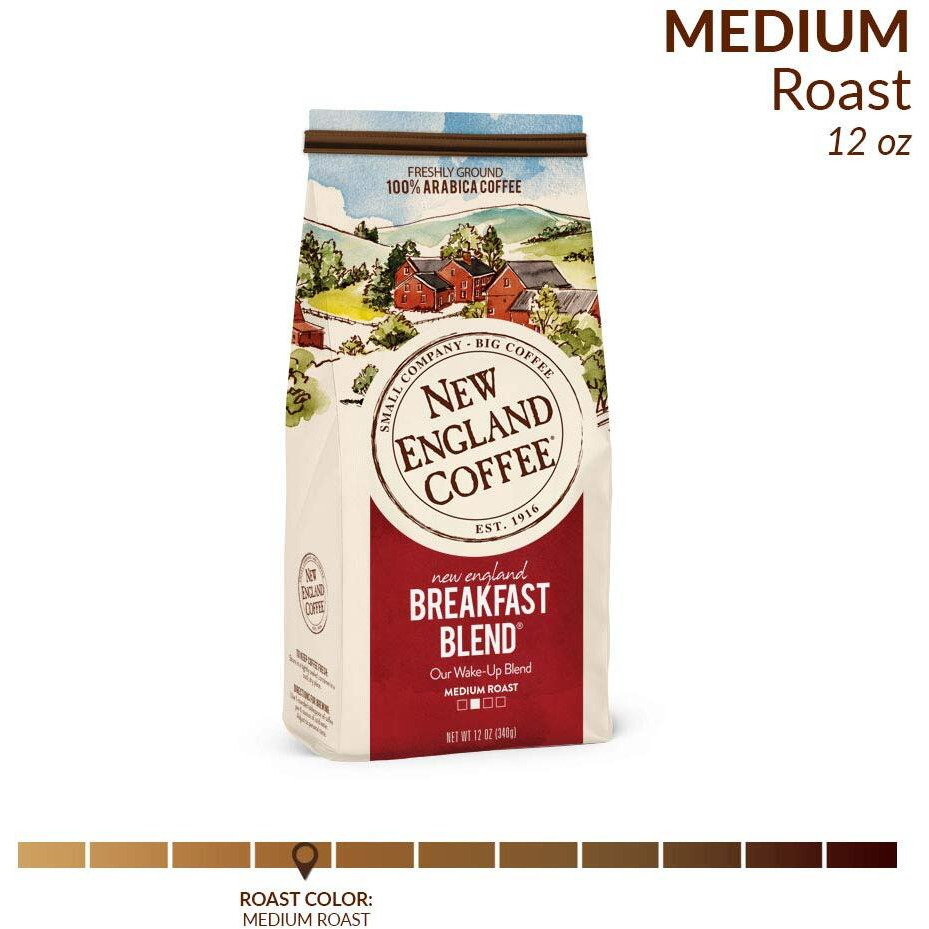 New England Coffee Breakfast Blend Medium Roast Ground Coffee, 12Oz Bag (Pack Of 3)