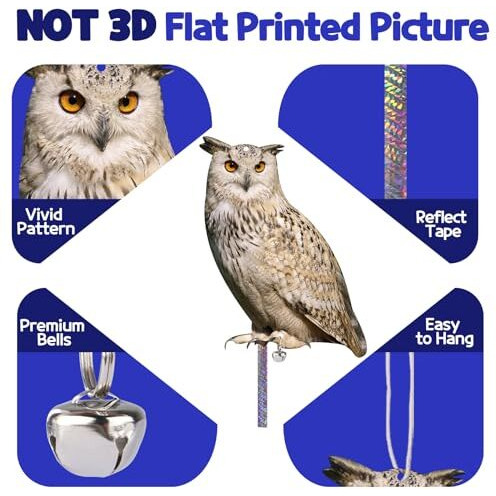 Kungfu Mall 4Pcs Fake Owls Plastic Owl Hanging Flat Garden Owl With Reflective Tape For Balcony House Windows Outside Porch Yard Decor