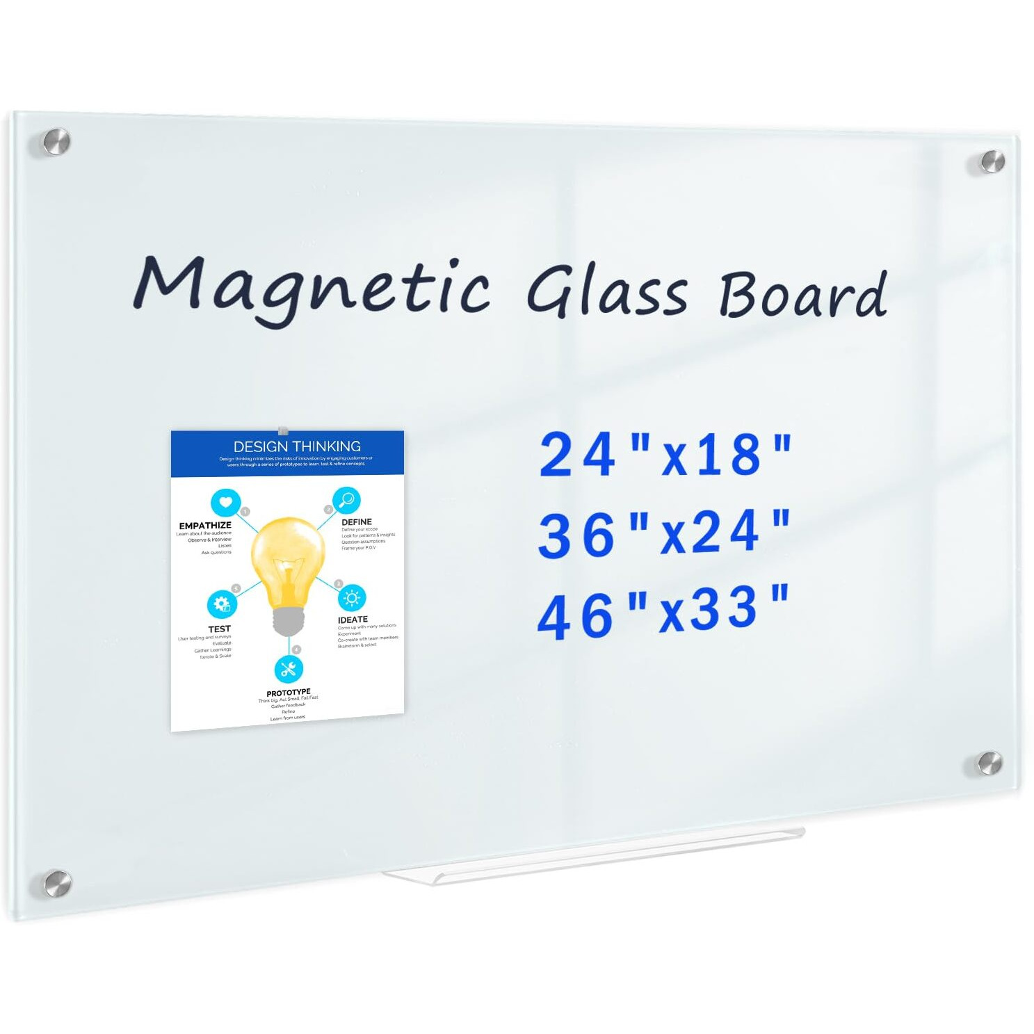 Queenlink Magnetic Glass Whiteboard, 24"" X 18"" Glass Dry Erase Board For Wall, Frameless Glass Board With 1 Marker Tray And 3 Magnets For Office, Home, Classroom - Normal White