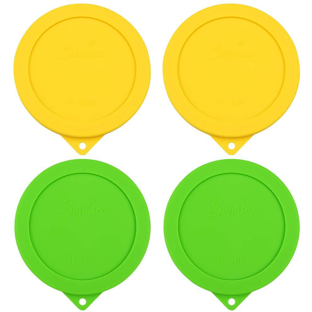 Sophico 4 Cup Round Silicone Storage Cover Lids Replacement For Anchor Hocking And Pyrex 7201-Pc Glass Bowls (Container Not Included) (Yellow-Green)