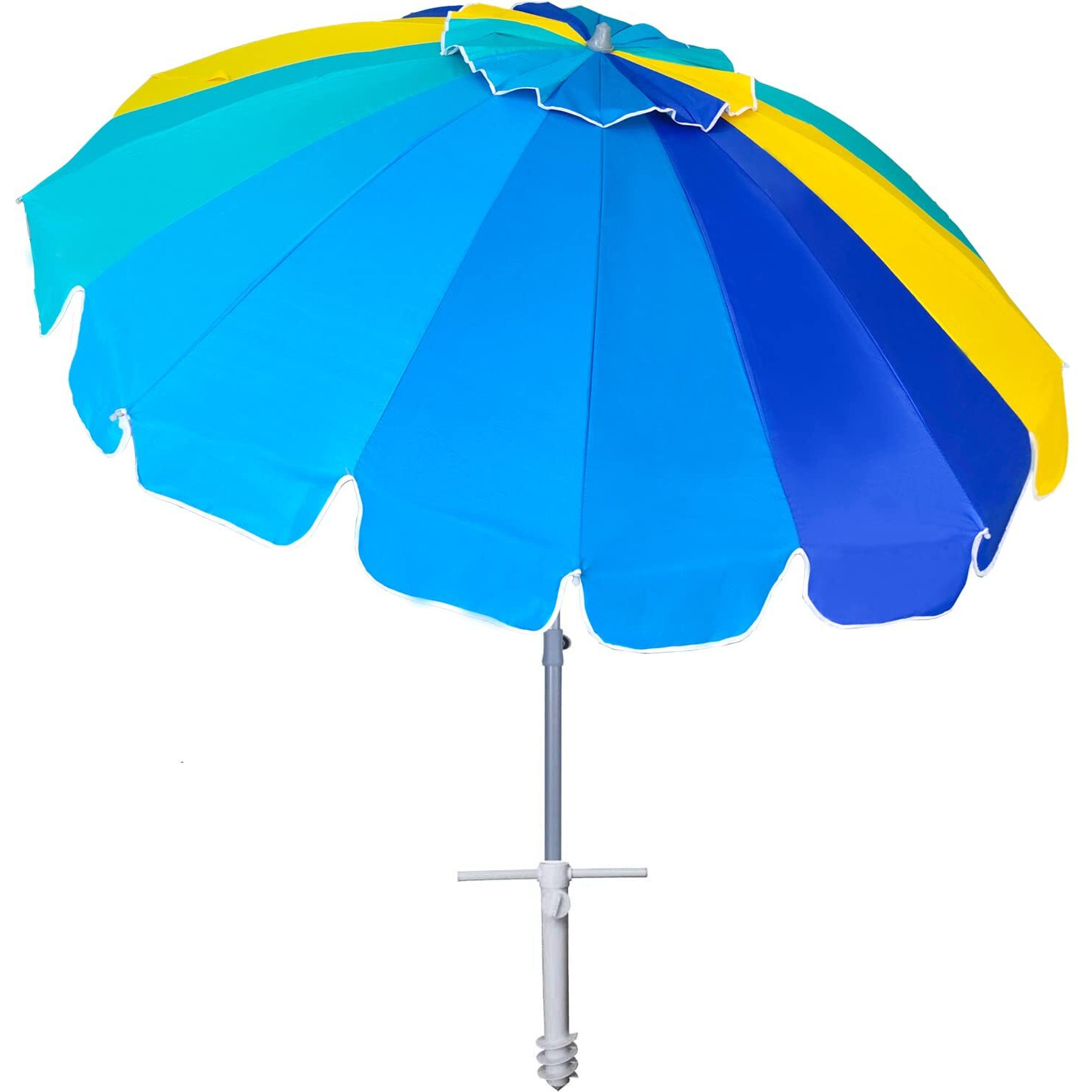 Ammsun 7.5Ft Heavy Duty High Wind Beach Umbrella With Sand Anchor & Tilt Sun Shelter, Uv 50+ Protection Outdoor Sunshade Umbrellas Carry Bag For Patio Garden Pool Backyard Multicolor