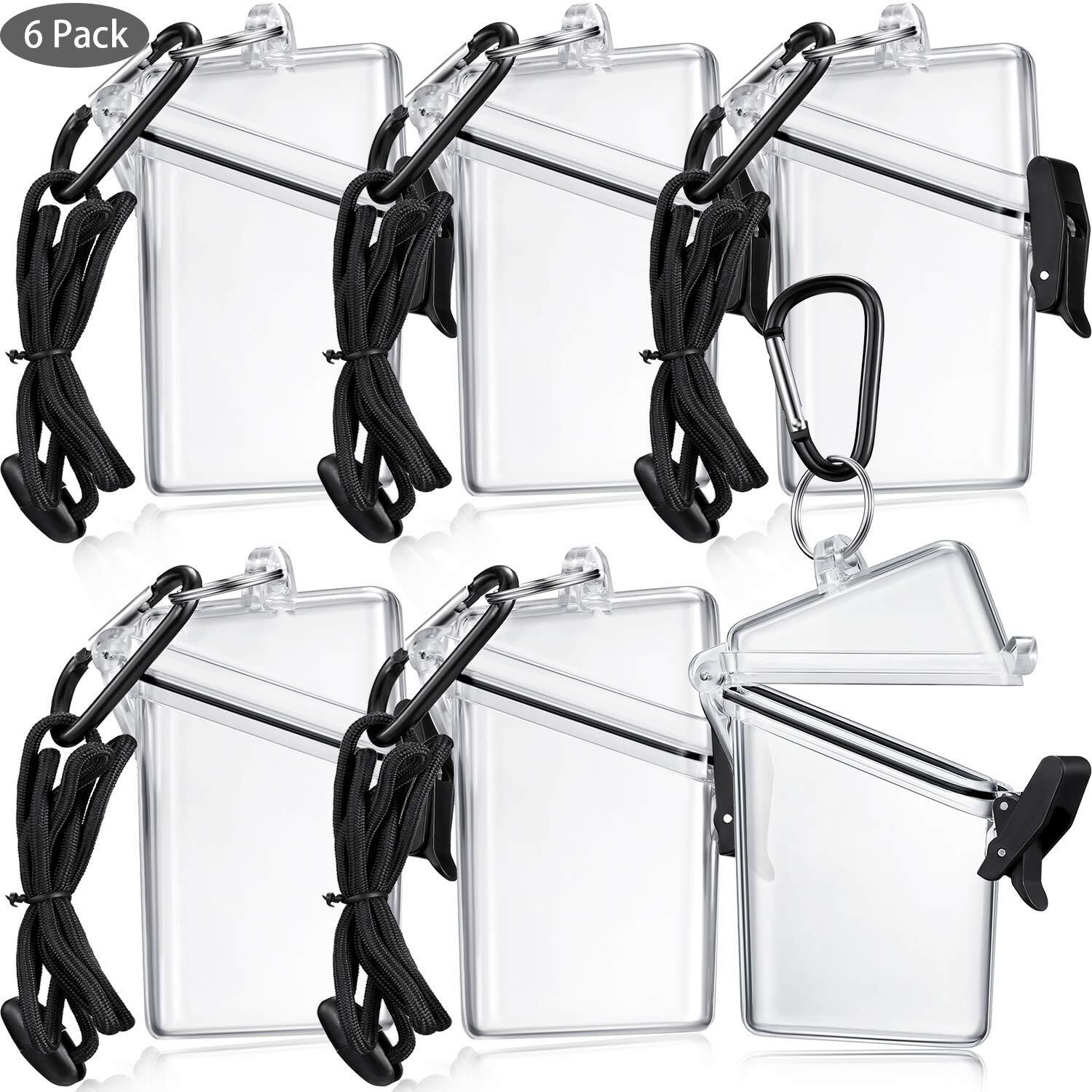 Waterproof Id Card Badge Holder Case Waterproof Sports Case Vertical Badge Holders With Lanyard And Keychain (6 Pack)