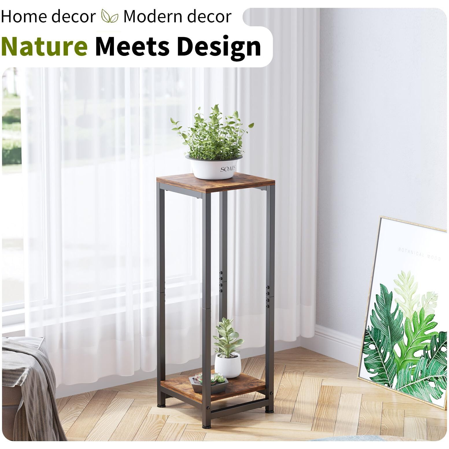 Vondream Tall Plant Stands Indoor, 2 Tier Plant Table, Corner Plant Stands For Indoor Plants Multiple, Small Side Table For Indoor Plants, Tall Plant Table