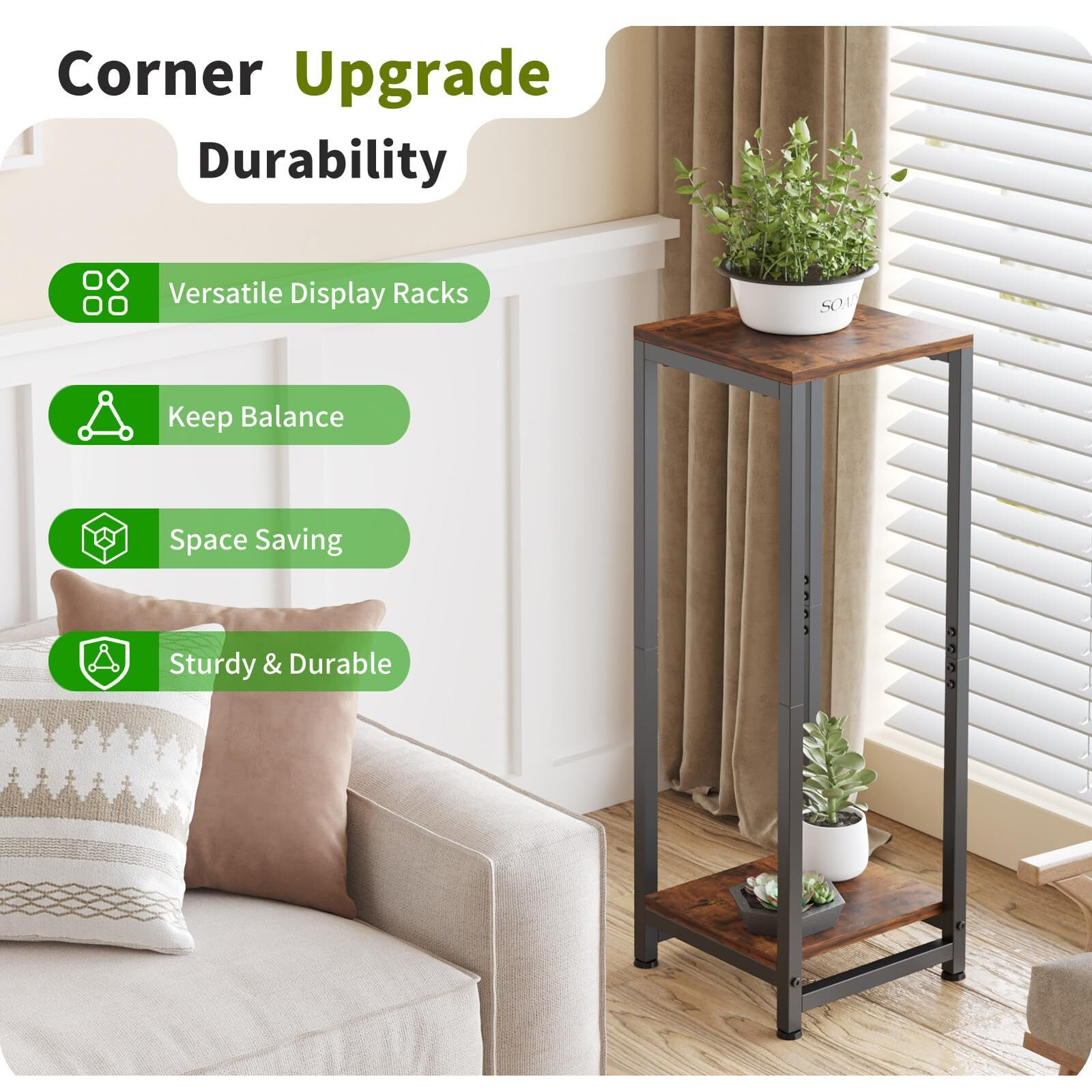 Vondream Tall Plant Stands Indoor, 2 Tier Plant Table, Corner Plant Stands For Indoor Plants Multiple, Small Side Table For Indoor Plants, Tall Plant Table