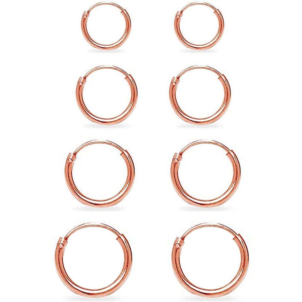Epirpra Silver Hoop Earrings- Cartilage Earring Small Hoop Earrings For Women Men,4 Pairs Of Hypoallergenic 925 Sterling Silver Tragus Earrings(Rose Gold, 8Mm/10Mm/12Mm/14Mm)