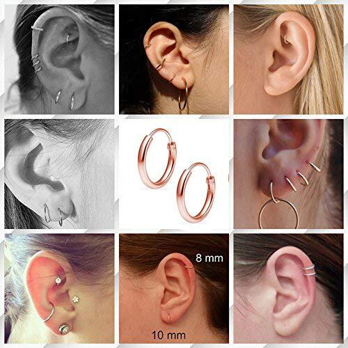 Epirpra Silver Hoop Earrings- Cartilage Earring Small Hoop Earrings For Women Men,4 Pairs Of Hypoallergenic 925 Sterling Silver Tragus Earrings(Rose Gold, 8Mm/10Mm/12Mm/14Mm)
