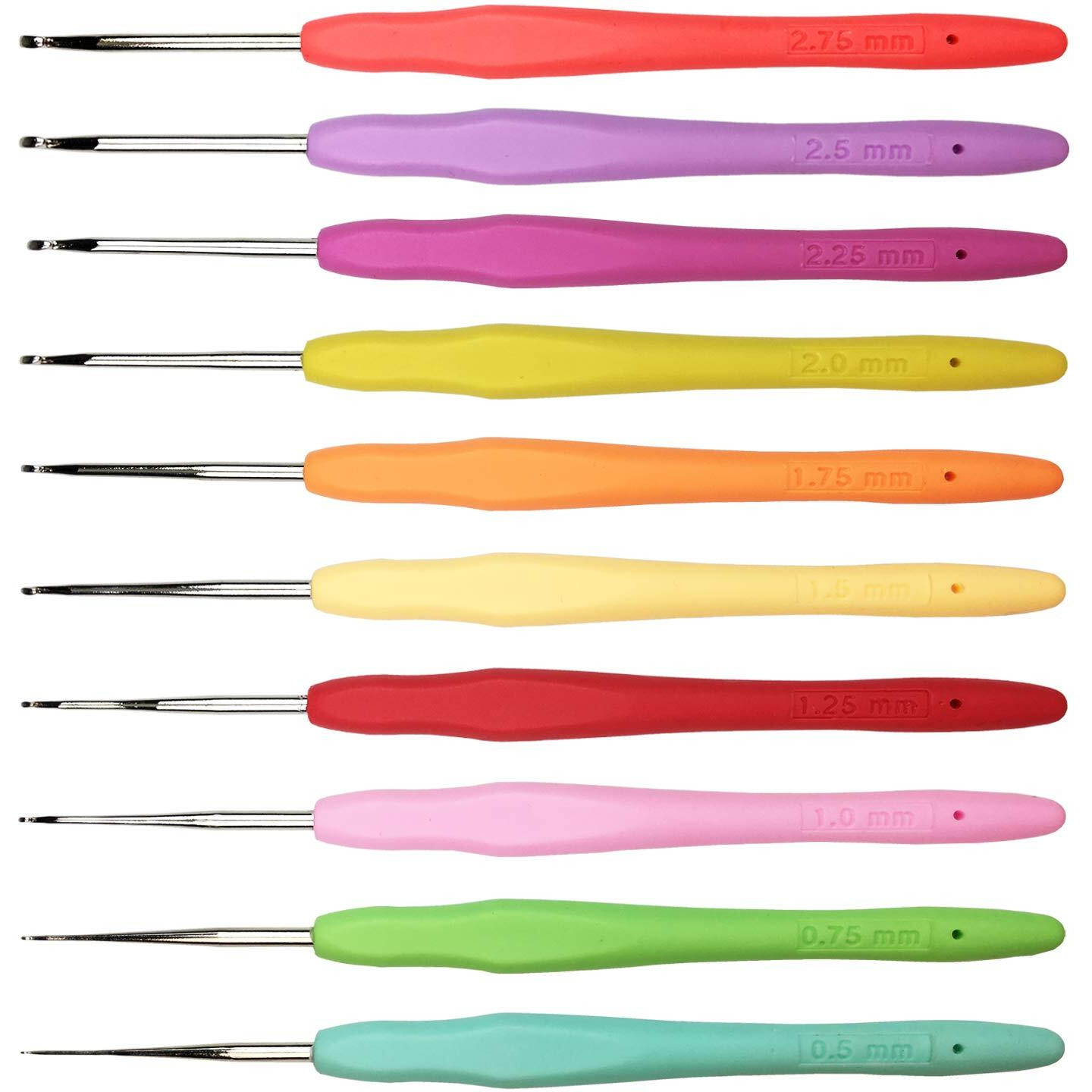 Set Of 10 Small Size Crochet Hook Set, Ergonomic Handle Crochet Hook Needles For Arthritic Hands, Thread Crochet Steel Lace Hooks Size 05Mm To 275Mm