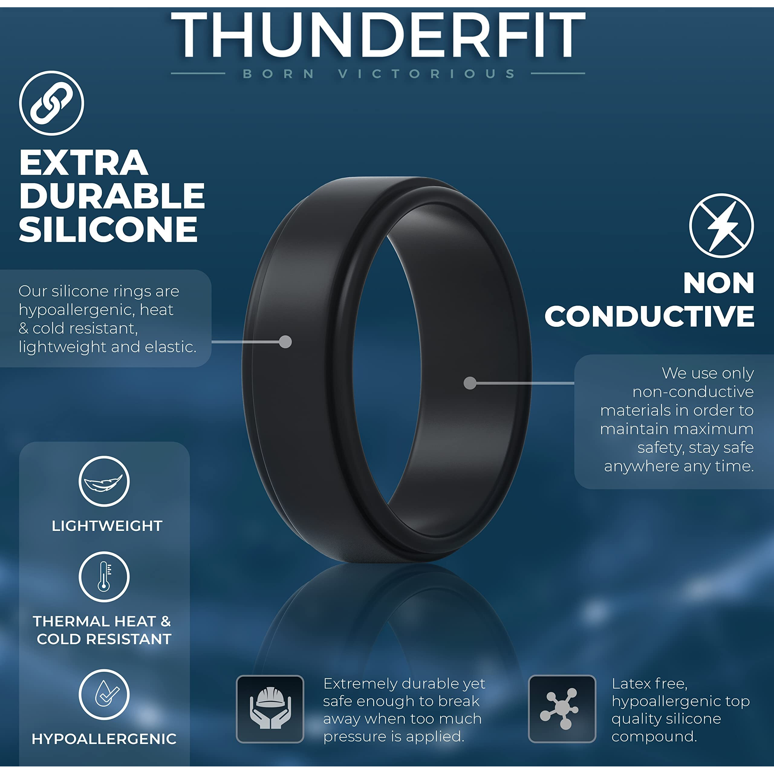 Thunderfit Silicone Wedding Ring For Men (Dark Grey, Marble, Olive Green, Black, Dark Blue, Dark Silver, Silver - Size 15.5-16 (24.5Mm))