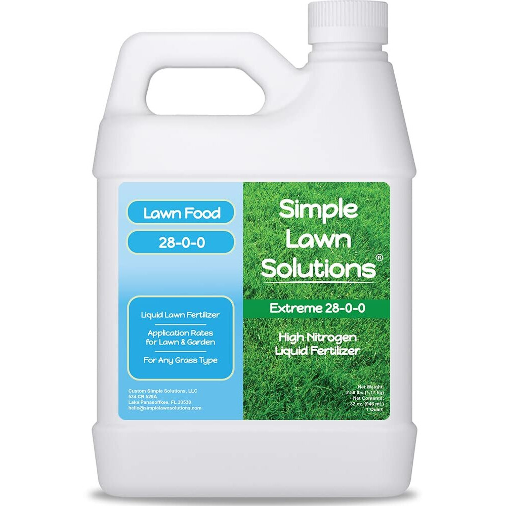 Maximum Green & Growth- High Nitrogen 28-0-0 Npk- Lawn Food Quality Liquid Fertilizer- Spring & Summer- Any Grass Type- Simple Lawn Solutions - Concentrated Quick & Slow Release Formula (1 Quart)