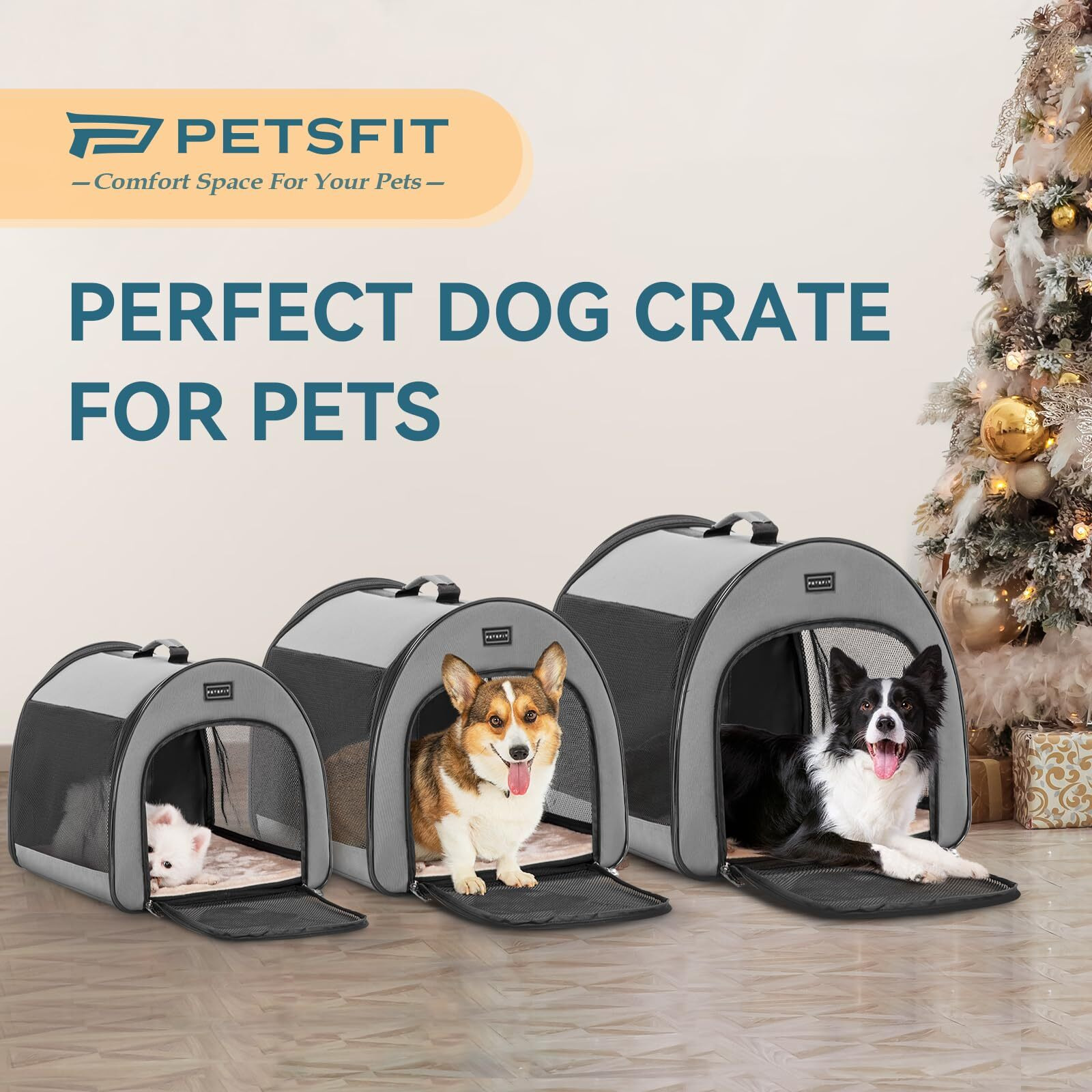 Petsfit Portable Dog Crate, Dog Travel Crate - 26.5 Inch Lightweight, Roomy, Easy To Set Up, Portable Pop Up Dog Carrier With Thick Mat, Sturdy Soft Dog Crate
