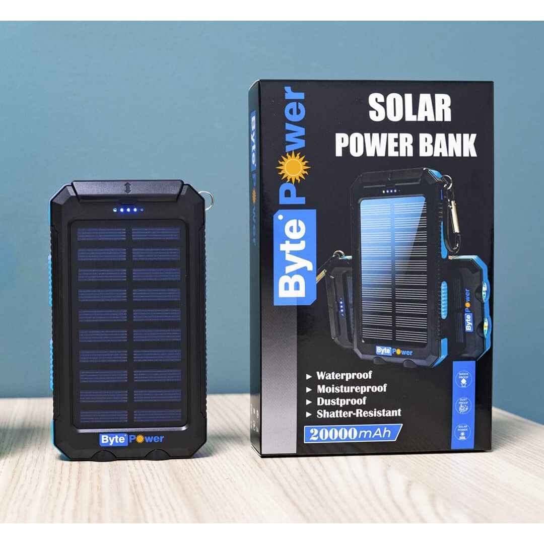 Solar Charger Power Bank 20000Mah, Portable Solar Pone Charger With Compass,Carabiner, Whistle,Flashlights,Solar Panel Charger,Camping Gear Accessory (Blue)