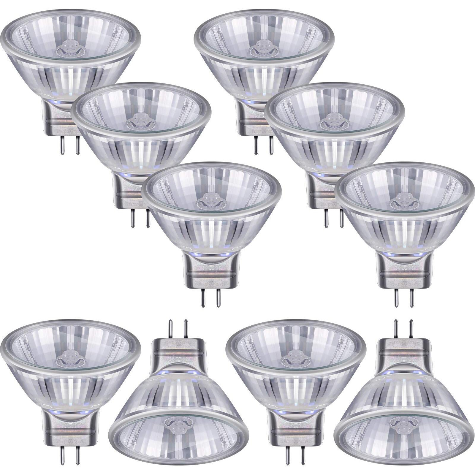 Mudder 10 Pieces Halogen Light Bulbs Mr11 12V Ftd Halogen Spotlight Bulbs, Gu4 Bi-Pin Base, Glass Cover, Warm White 2700K Dimmable Precision Halogen Reflector Fiber Optic Light(10.00)