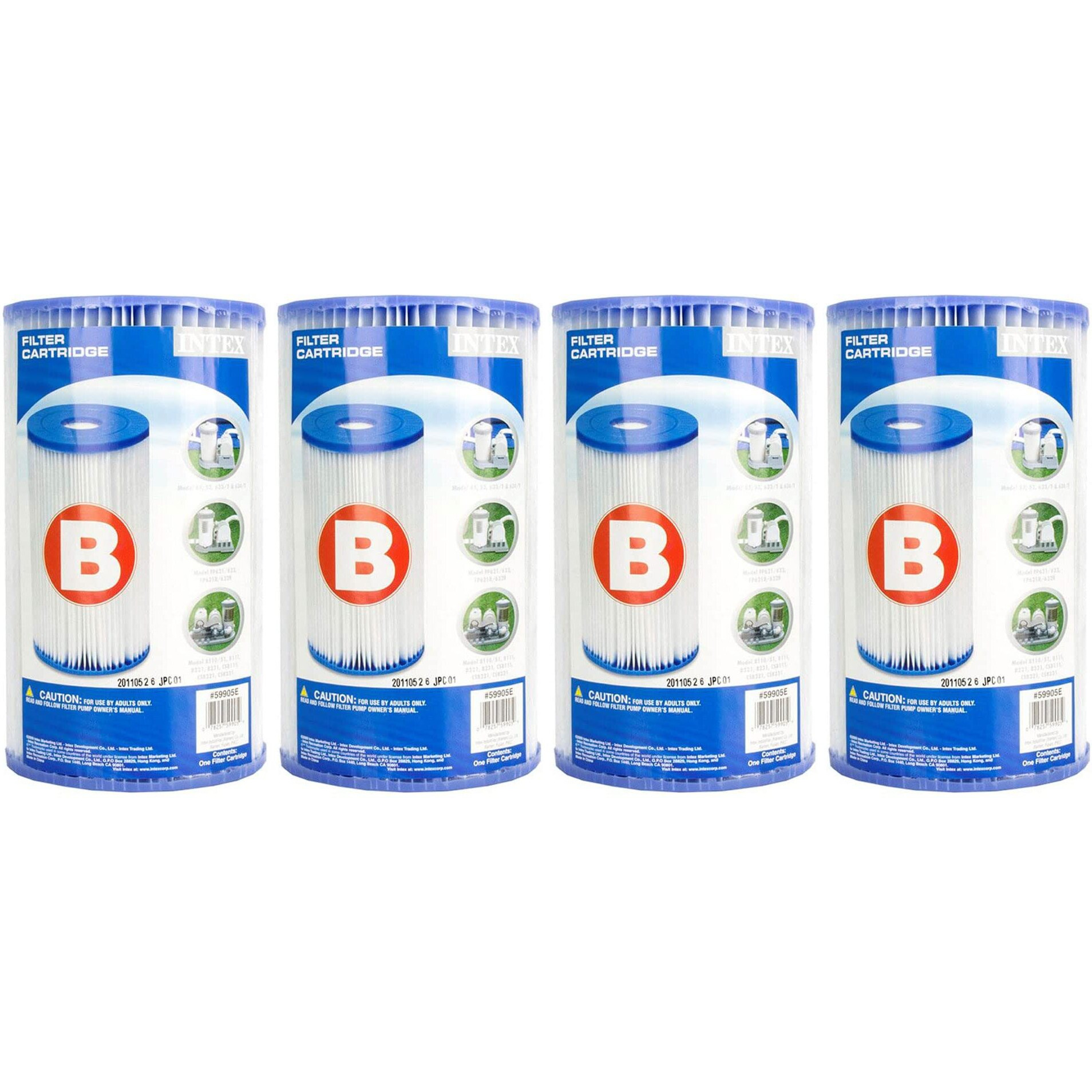 Intex Easy Set Type B Replacement Filter Cartridge For Above Ground Outdoor Swimming Pools With Dacron Paper For Ultimate Filtration, (4 Pack)