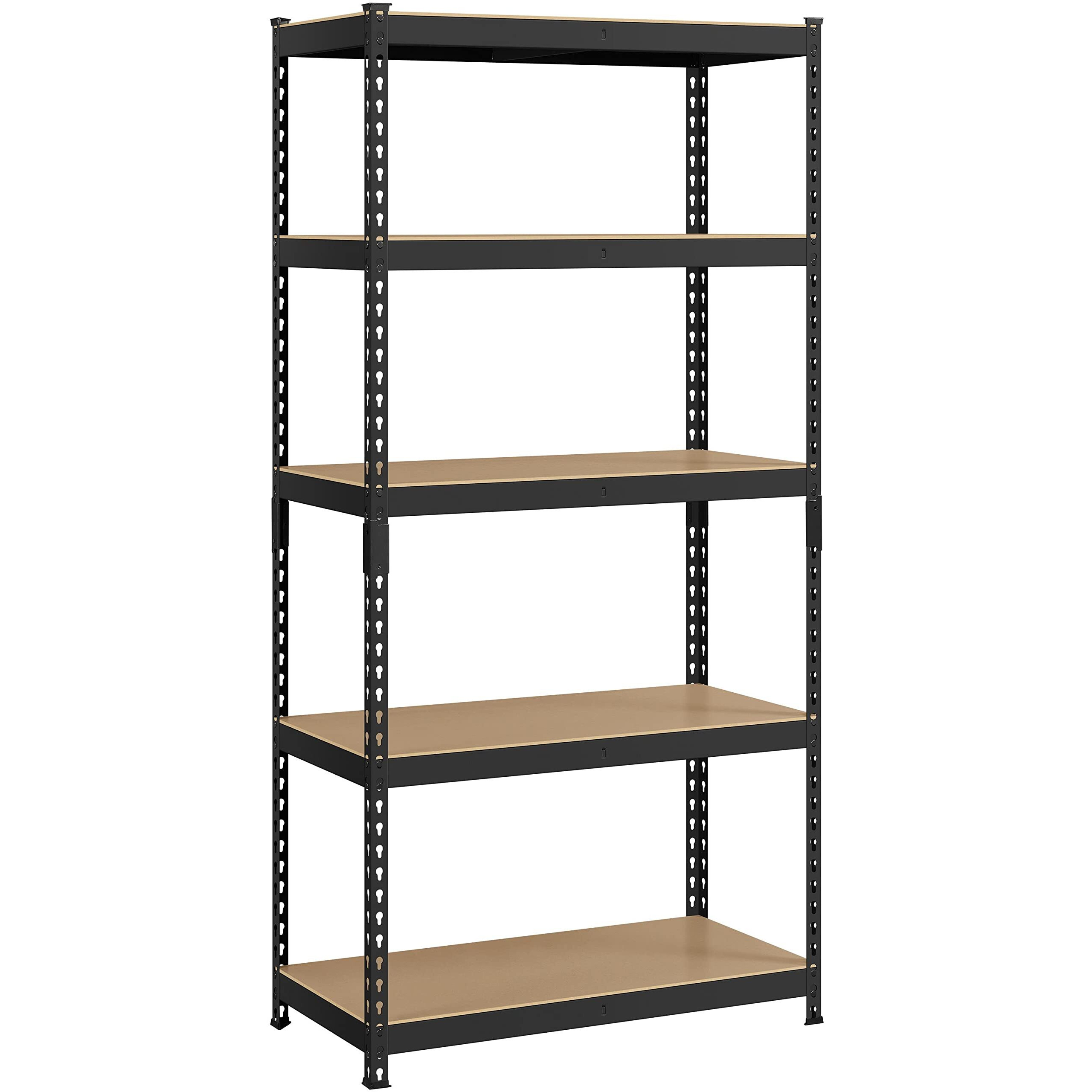 Topeakmart 5-Tier Utility Shelves, Metal Storage Shelves Garage Shelving Unit Adjustable Garage Storage Shelves Storage Racks Heavy Duty Shed Shelving- Black, 355 X 175 X 72 Inch