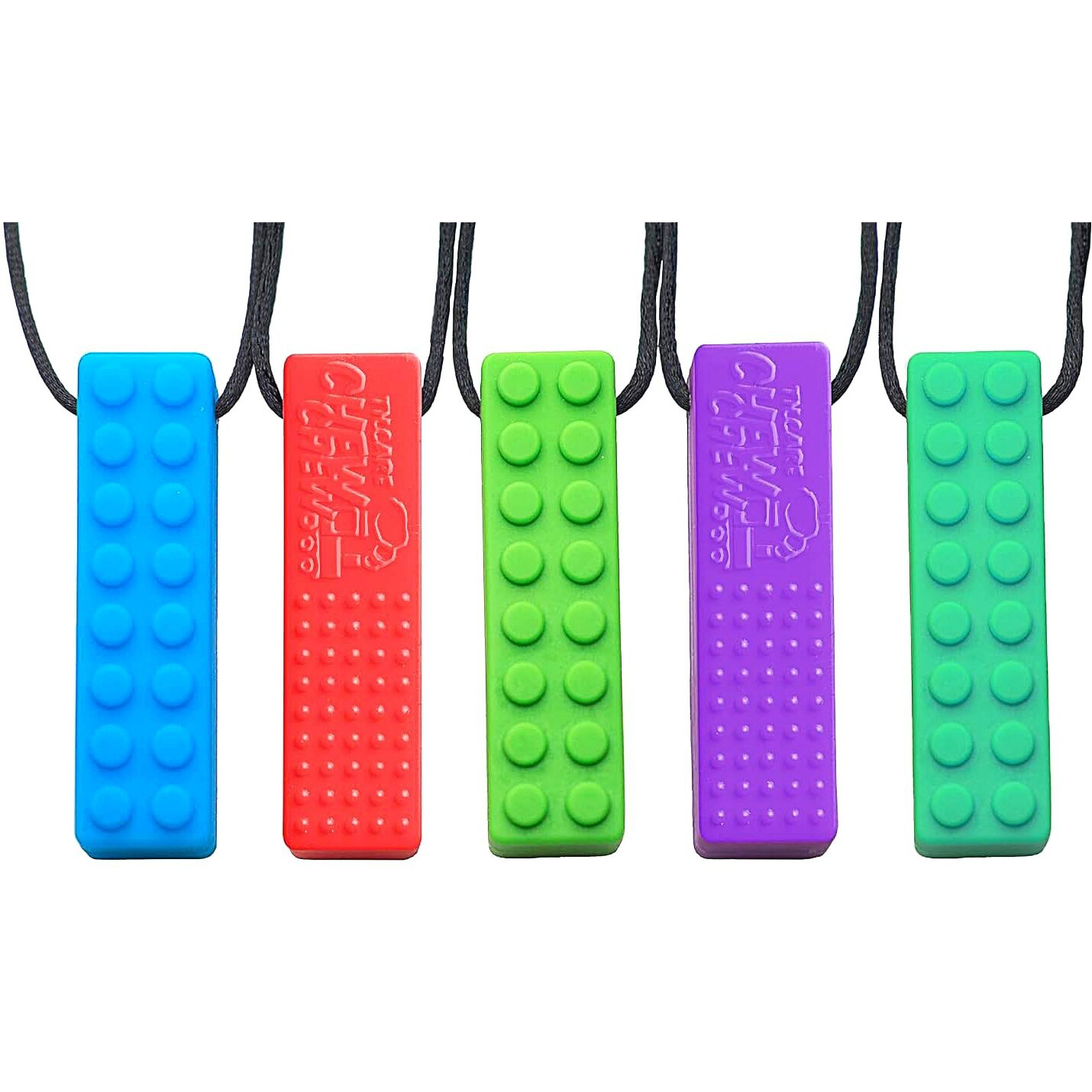 Tilcare Chew Chew Sensory Necklace - Best For Kids Or Adults That Like Biting Or Have Autism - Perfectly Textured Silicone Chewy Toys - Chewing Pendant For Boys (5-Pack)
