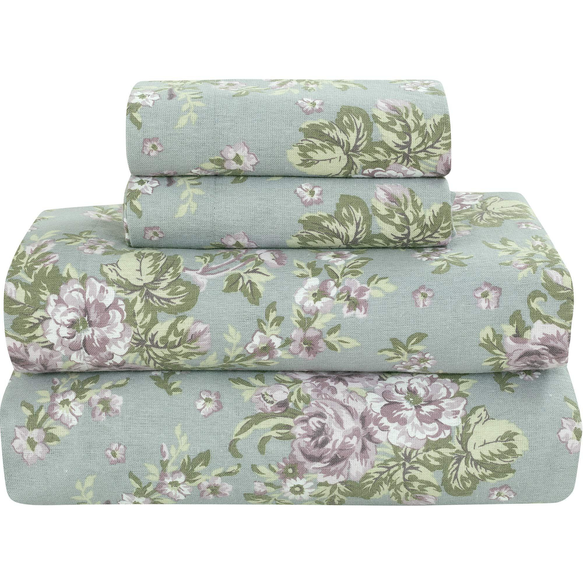 Bliss Casa 4 Piece 100% Cotton Flannel Sheet Set Full - High Gsm Deep Pockets, Warm Breathable Flannel Sheet Set. Flannel Bed Set Includes 1 Flat Sheet, 1 Fitted Sheet & 2 Pillowcases (Blossom)