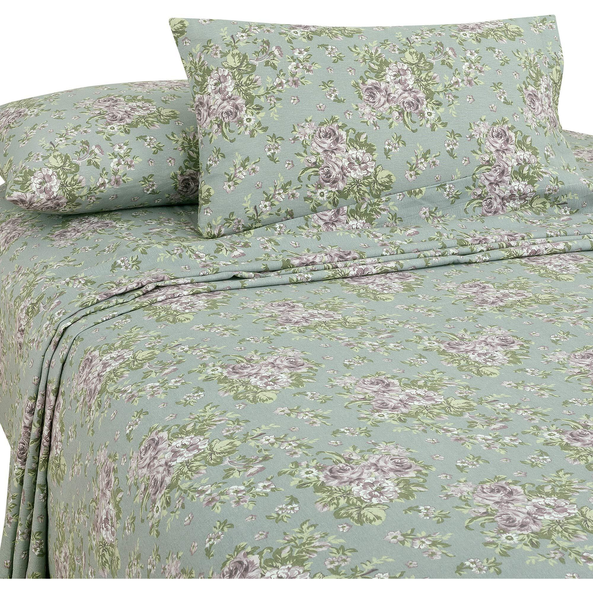 Bliss Casa 4 Piece 100% Cotton Flannel Sheet Set Full - High Gsm Deep Pockets, Warm Breathable Flannel Sheet Set. Flannel Bed Set Includes 1 Flat Sheet, 1 Fitted Sheet & 2 Pillowcases (Blossom)