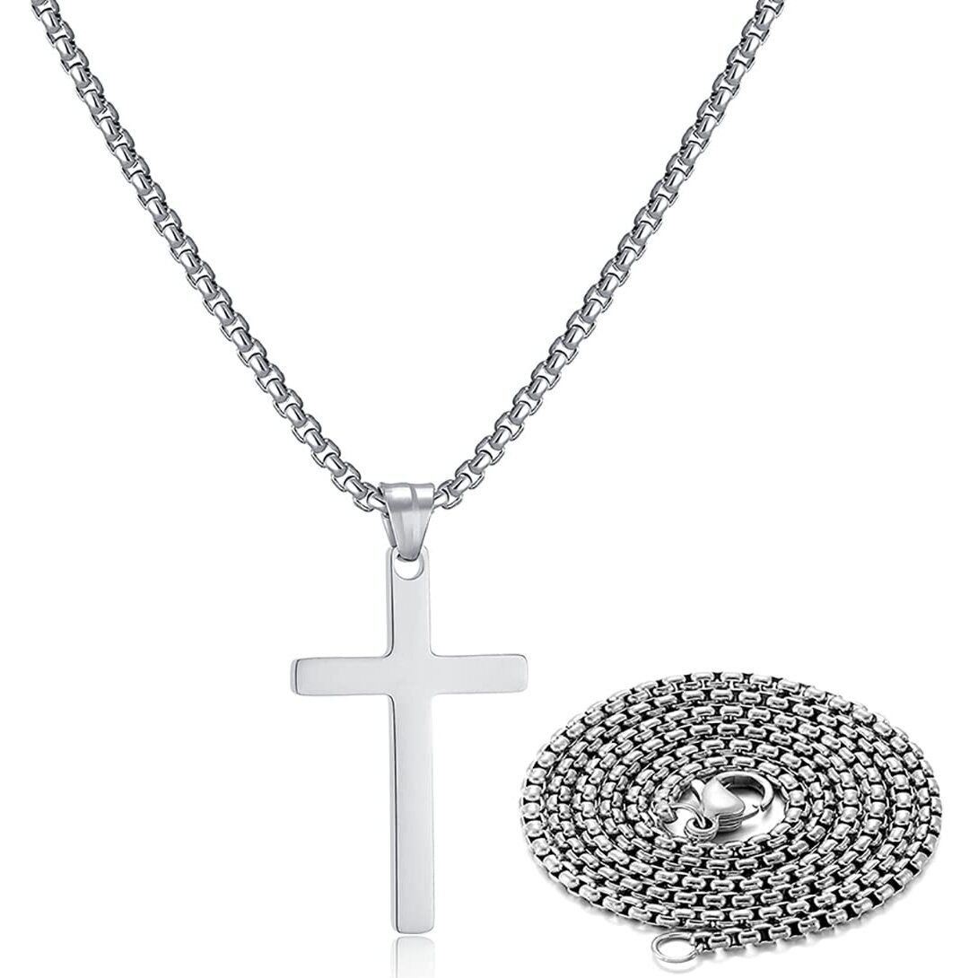 Stainless Steel Cross Necklace For Men,Silver Cross Necklace For Boys Kids Tiny Small Cross Pendant Necklace 18 Inches Simple Jewelry Thin Cross Chain For Mens