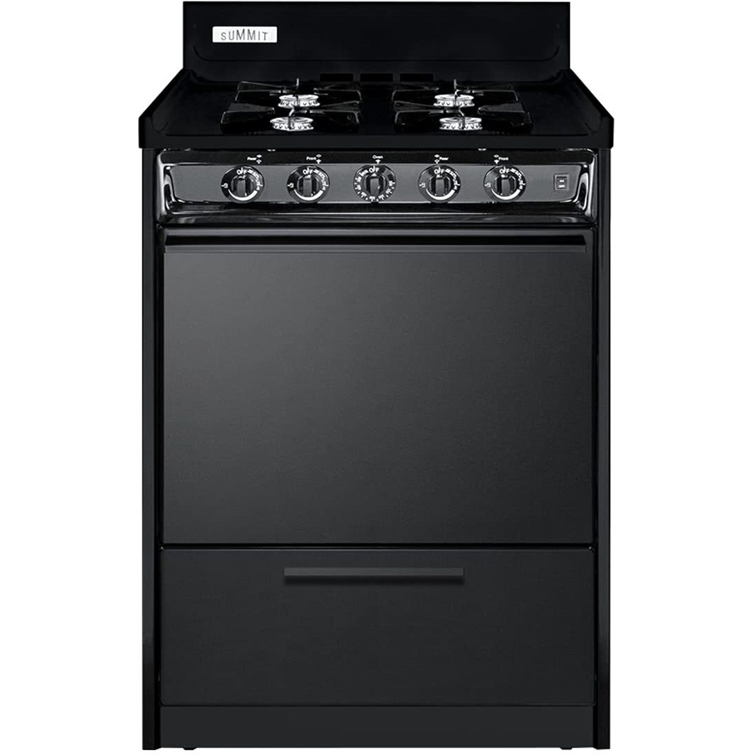 Summit Appliance Tnm6107C 24 Wide Gas Range, 4 Open Burners, Electronic Ignition, Recessed Oven Door, Push-To-Turn Burner Knobs, Oven Racks, Ada Compliant Design, Designed For Natural Gas