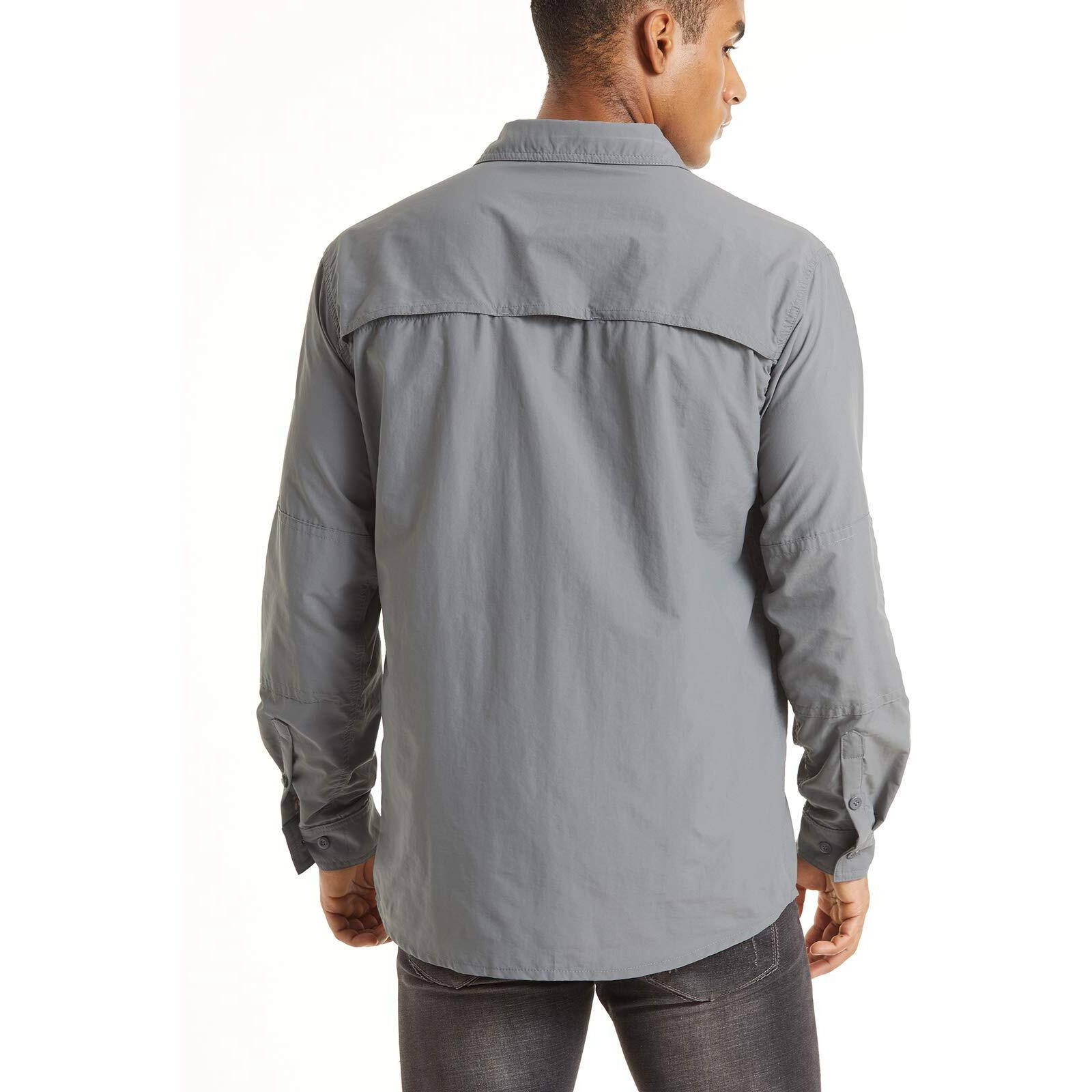 Tacvasen Long Sleeve Shirt For Men Button Up Fishing Shirt Quick Dry Fit Safari Shirt Sun Protection Work Shirt Breathable Tactical Shirt Hiking Gray M