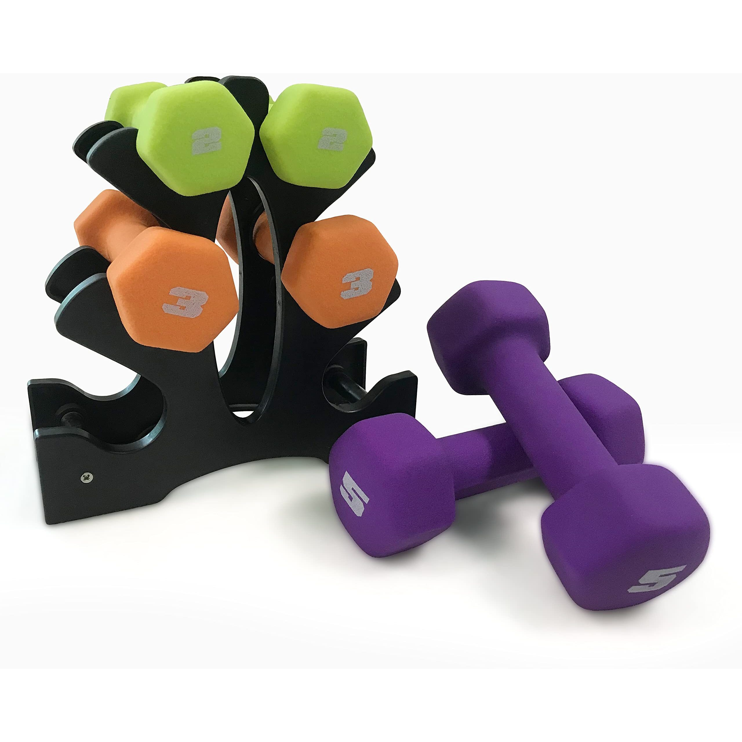 Cap Barbell 20 Lb Set Of Neoprene Dumbbells With Rack | 2, 3, 5 Lb Pairs