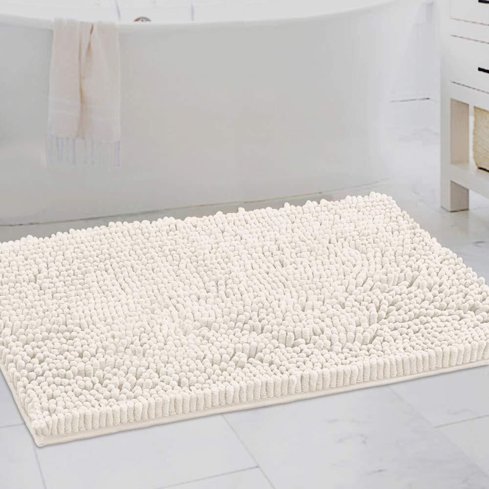 H.Versailtex Bathroom Rugs Bath Mat Bath Rugs Bath Mats For Bathroom Non Slip Extra Thick Buncy Soft Chenille Bath Rug Fulffy Shag, Indoor Rug Carpet For Living Room (Ivory, Extra Large 24 "" X 36 "")