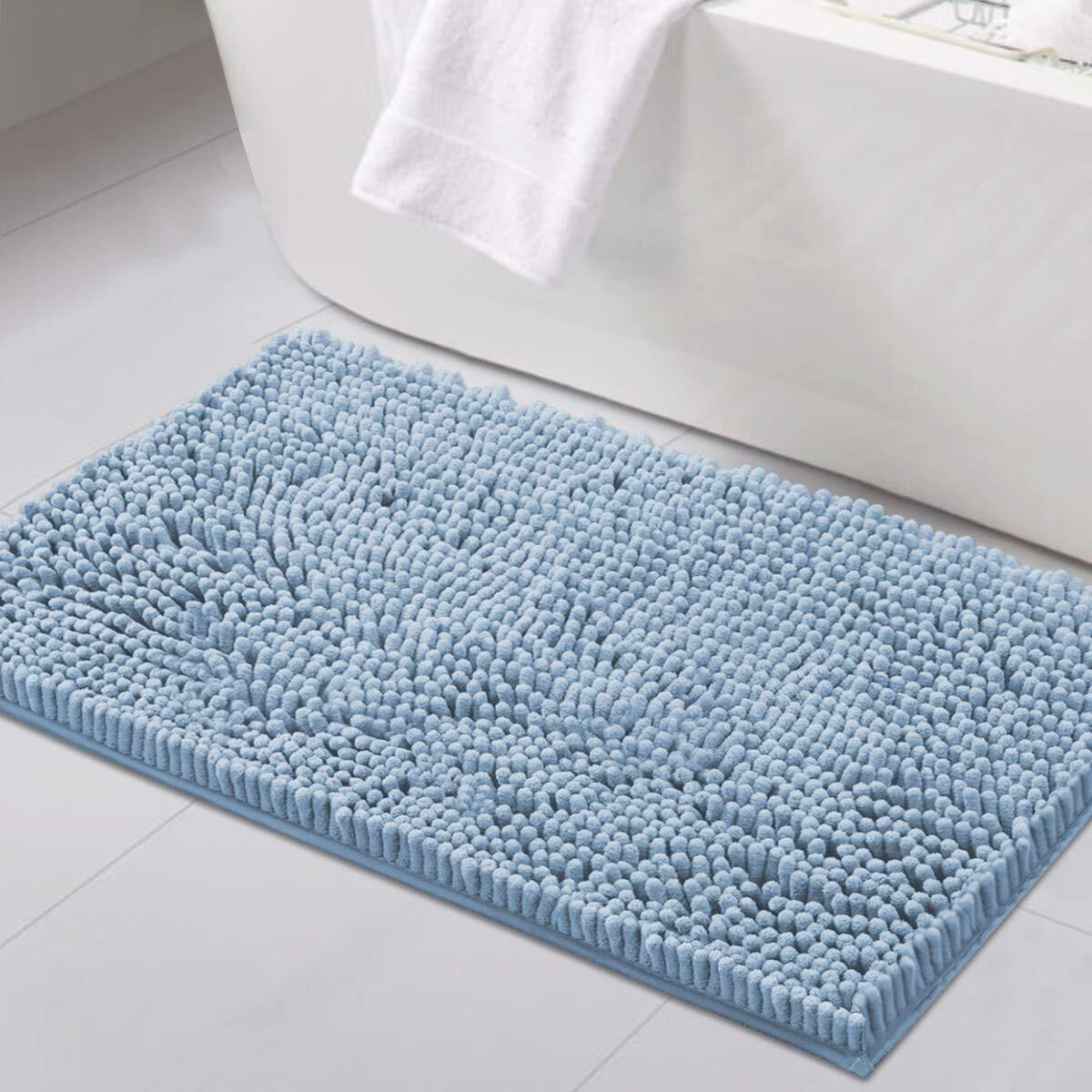 H.Versailtex Bathroom Rugs Bath Mats For Bathroom Non Slip Chenille Bathroom Rug Mat 20X32 Extra Soft And Absorbent Shaggy Rugs Washable Dry Fast Plush Area Carpet Mats For Bath Room, Tub - Cool Blue