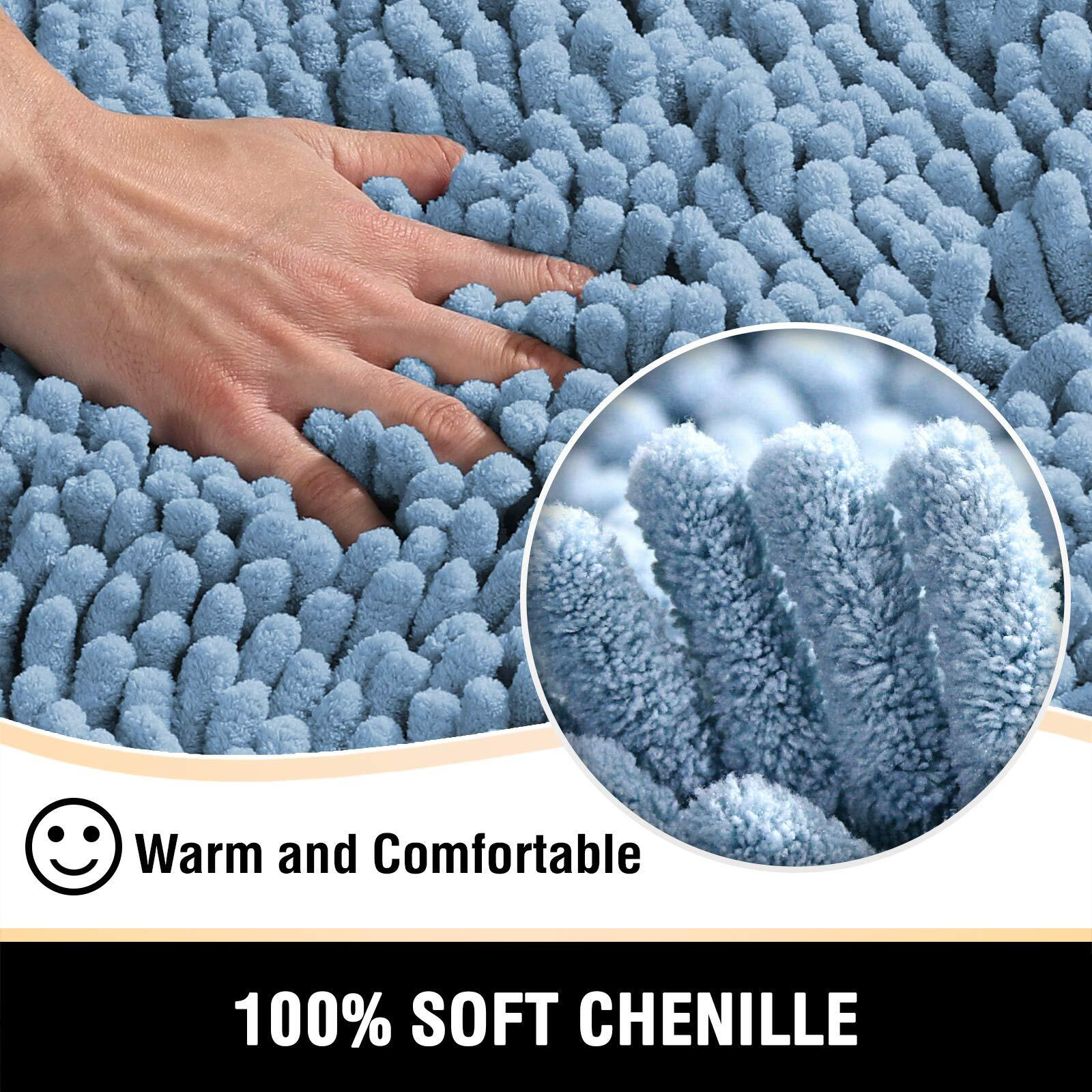 H.Versailtex Bathroom Rugs Bath Mats For Bathroom Non Slip Chenille Bathroom Rug Mat 20X32 Extra Soft And Absorbent Shaggy Rugs Washable Dry Fast Plush Area Carpet Mats For Bath Room, Tub - Cool Blue