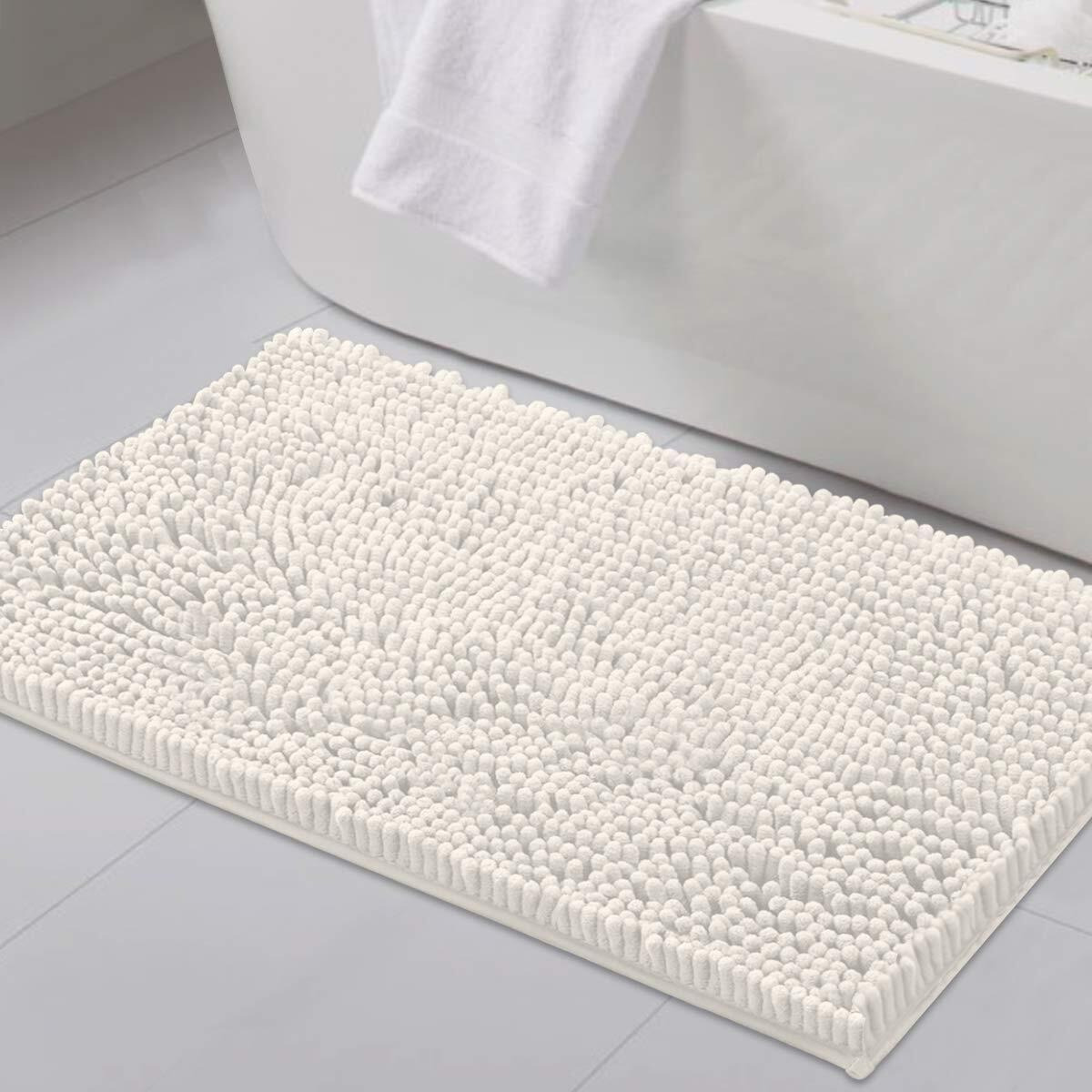 H.Versailtex Bathroom Rugs Bath Mats For Bathroom Non Slip Luxury Chenille Bathroom Rug Mat 20X32 Extra Soft And Absorbent Shaggy Rugs Washable Dry Fast Area Carpet Mats For Bath Room, Tub - Ivory