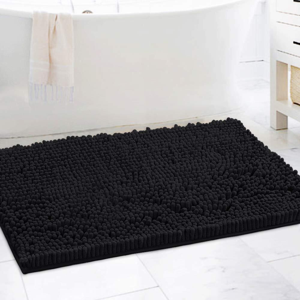 H.Versailtex Bathroom Rugs Bath Mat Bath Rugs Bath Mats For Bathroom Non Slip Extra Thick Buncy Soft Chenille Bath Rug Fulffy Shag, Indoor Rug Carpet For Living Room (Black, Extra Large 24 "" X 36 "")