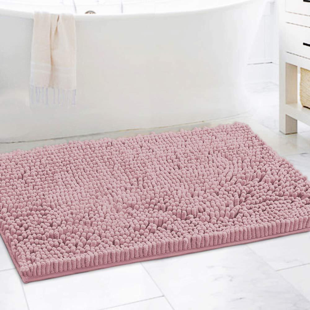H.Versailtex Bathroom Rugs Bath Mat Bath Rugs Bath Mats For Bathroom Non Slip Extra Soft Chenille Bath Rug Fulffy Shag, Indoor Rug Carpet For Entry Living Room (Coral Pink, Extra Large 24 "" X 36 "")
