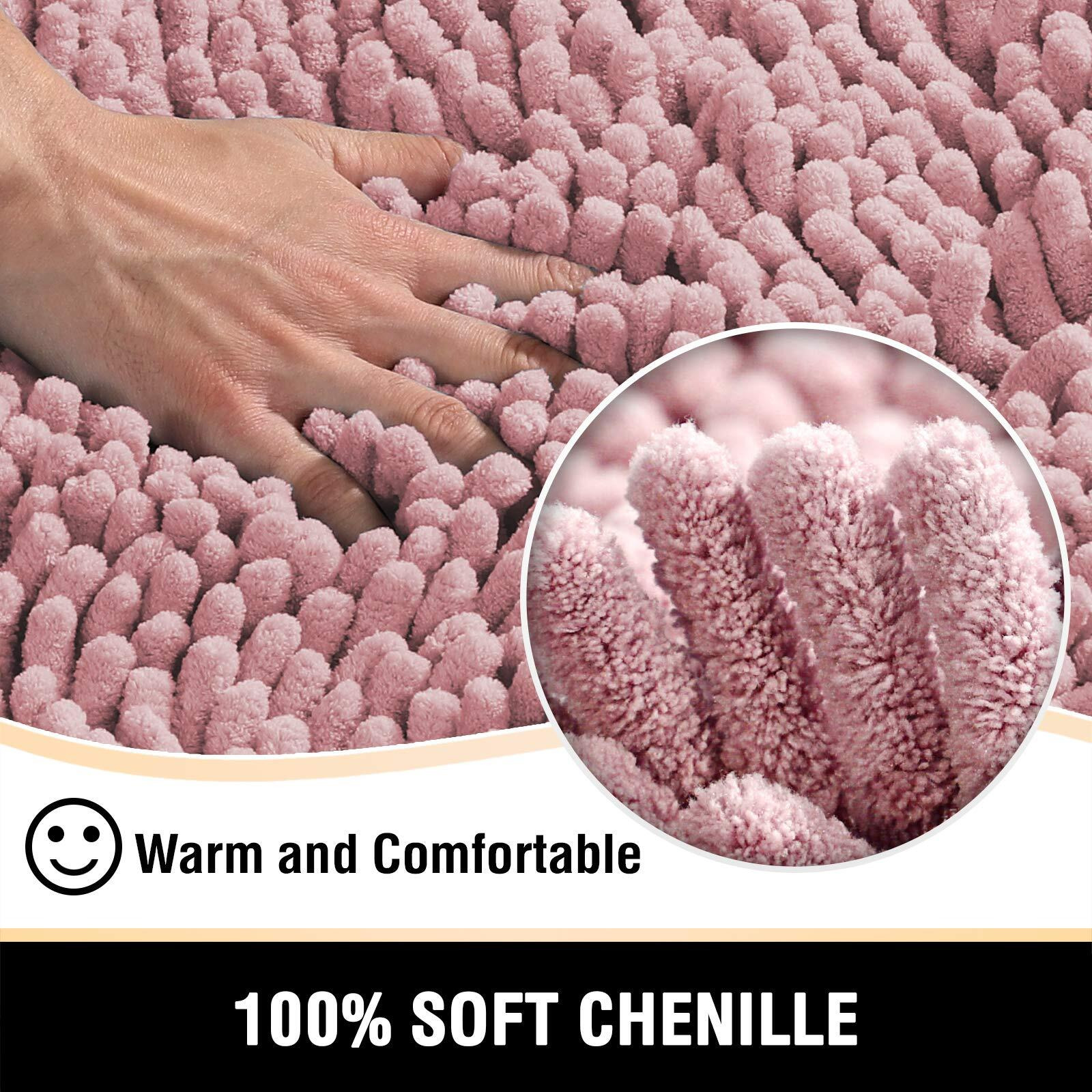 H.Versailtex Bathroom Rugs Bath Mat Bath Rugs Bath Mats For Bathroom Non Slip Extra Soft Chenille Bath Rug Fulffy Shag, Indoor Rug Carpet For Entry Living Room (Coral Pink, Extra Large 24 "" X 36 "")