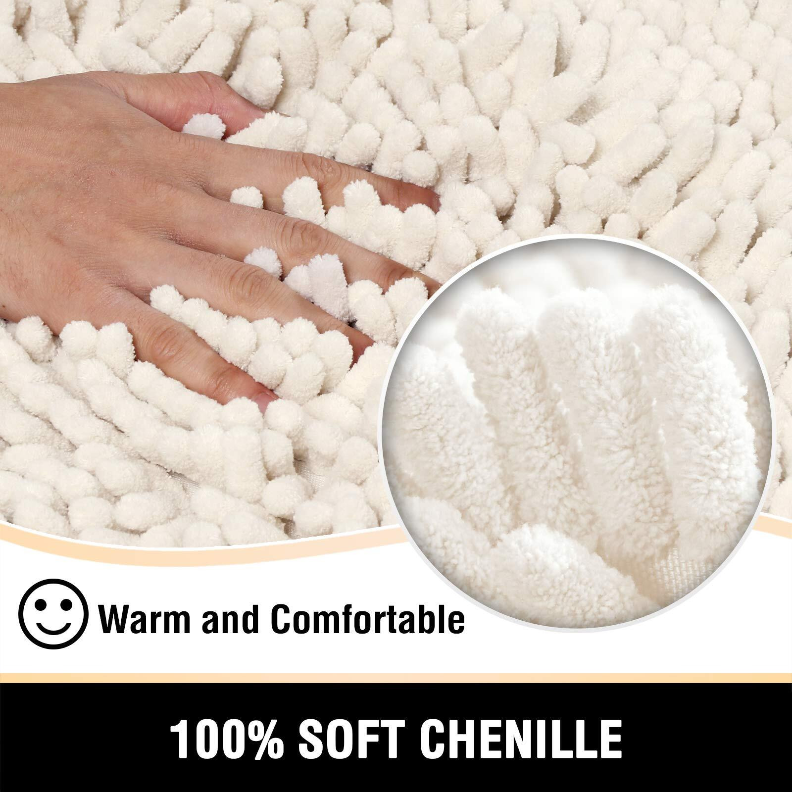 H.Versailtex Toilet Mat U Shaped Bathroom Rugs Bath Mats For Bathroom Non Slip Luxury Chenille Bath Mat U Shape 20X24 Extra Soft And Absorbent Shaggy Rugs Washable Dry Fast - Ivory