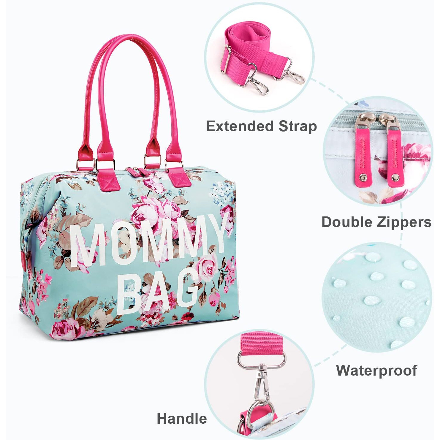 Litbear Mommy Hospital Bag For Labor And Delivery, Large Capacity Waterproof Multifunction Overnight Bag For Women, Mom Bag With Straps (Blue Floral)